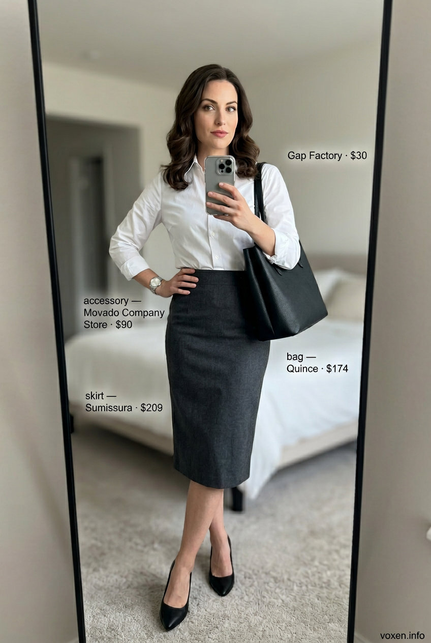 Business Lunch Outfit 2026: Pencil Skirt Charcoal grey pencil skirt outfit for business lunch. What to wear with tennis skirt summer 2026.
