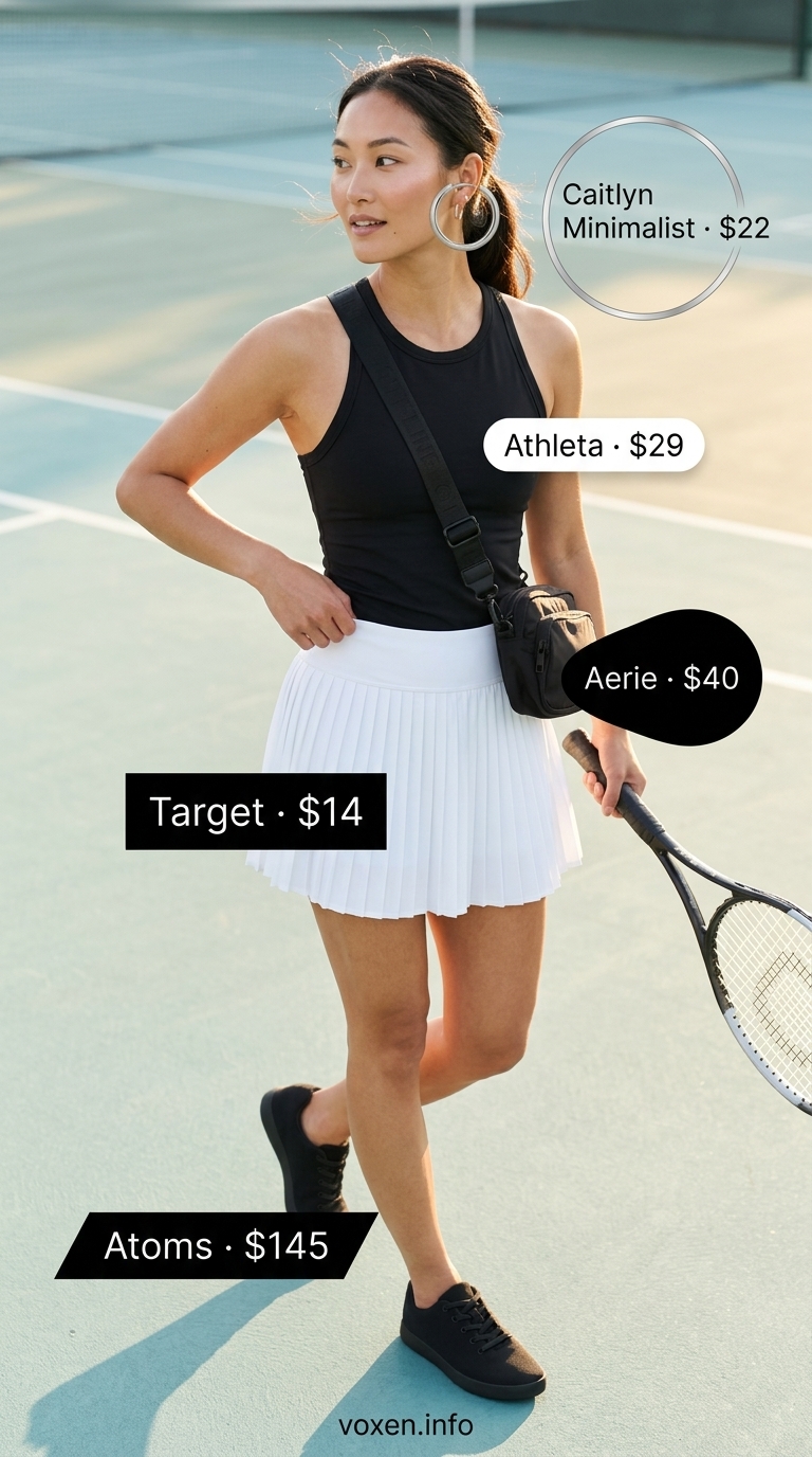 White pleated tennis skirt for a casual day. What to wear with tennis skirt summer 2026.