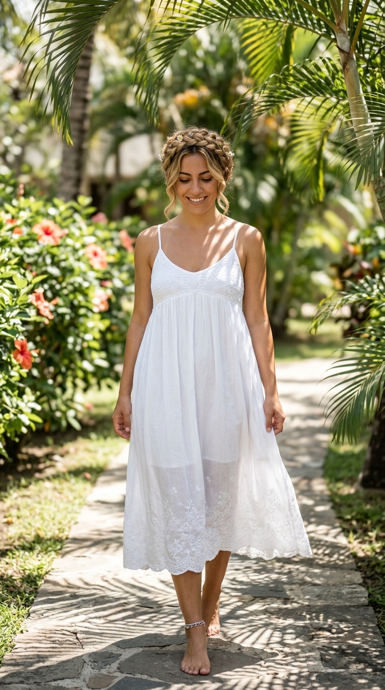 Boho Summer Braided Crown Hairstyle 2026 long wavy braided crown hairstyle with wildflower honey blonde, loose Dutch braid, and face-framing tendrils for festival