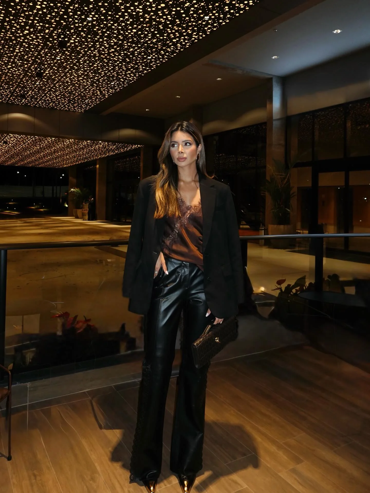fall date night outfits 2026 Elevated Leather Pants With A Lace Cami And Relaxed Blazer