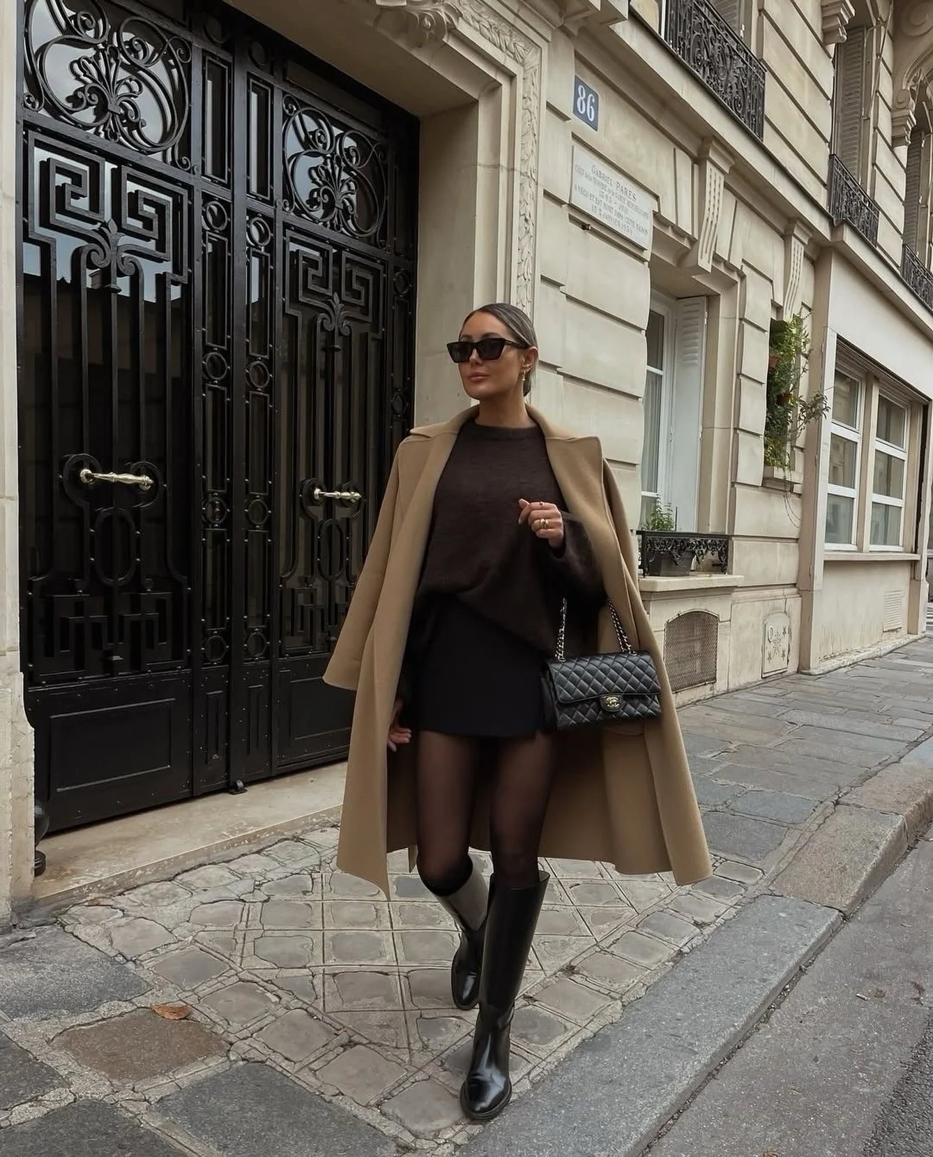fall outfits with coat 2026 Elevated Espresso Knit With A Tan Statement Coat