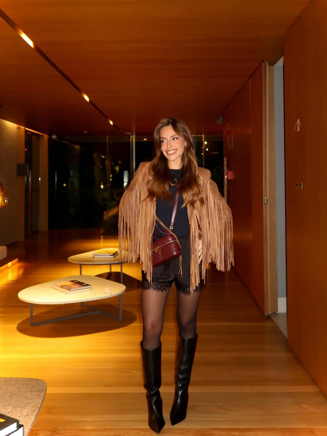 fall date night outfits 2026 Fringe Jacket And Lace Shorts For A Western Inspired Evening Look