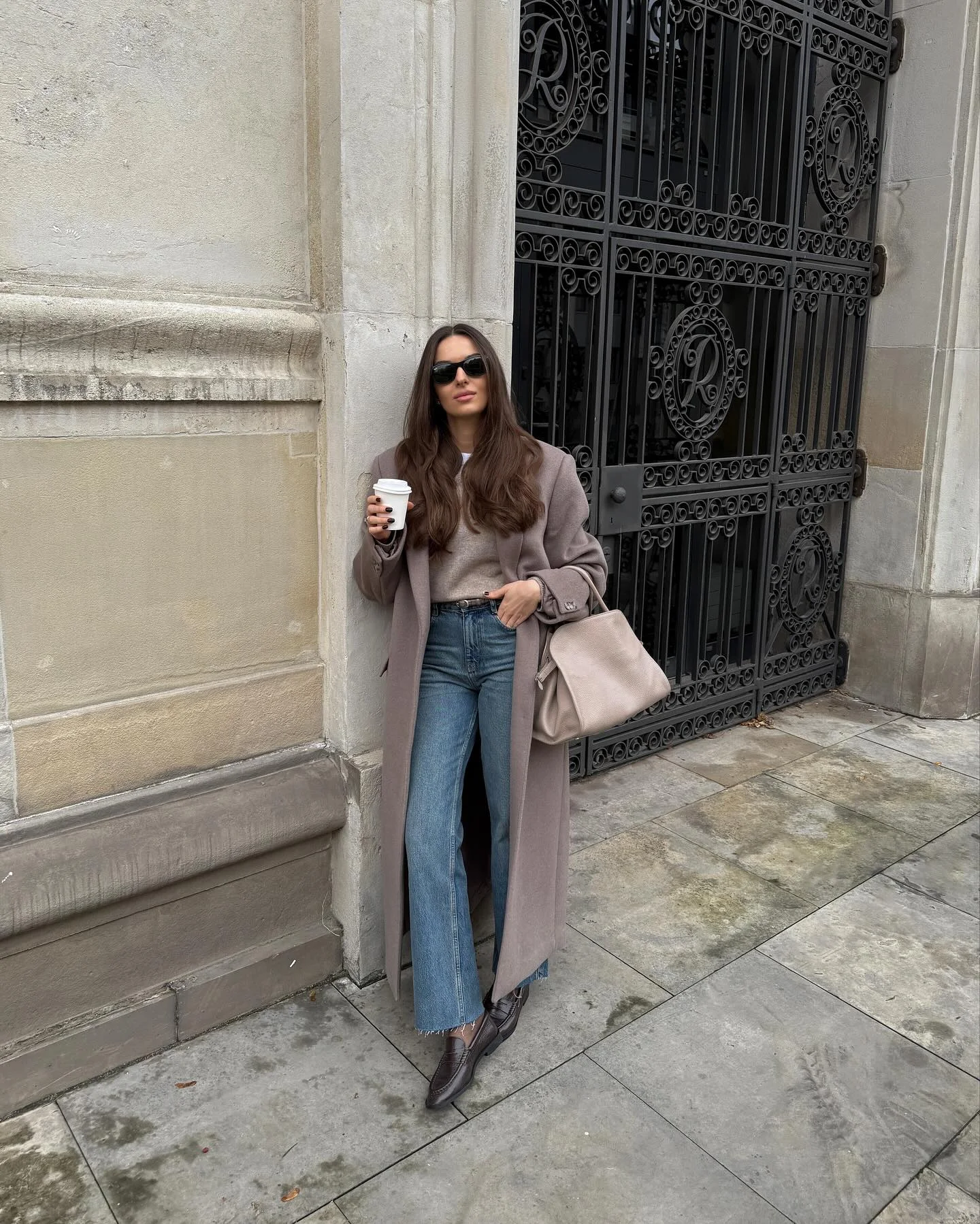 fall outfits with coat 2026 Relaxed Coffee Run Style With Soft Neutrals And Denim