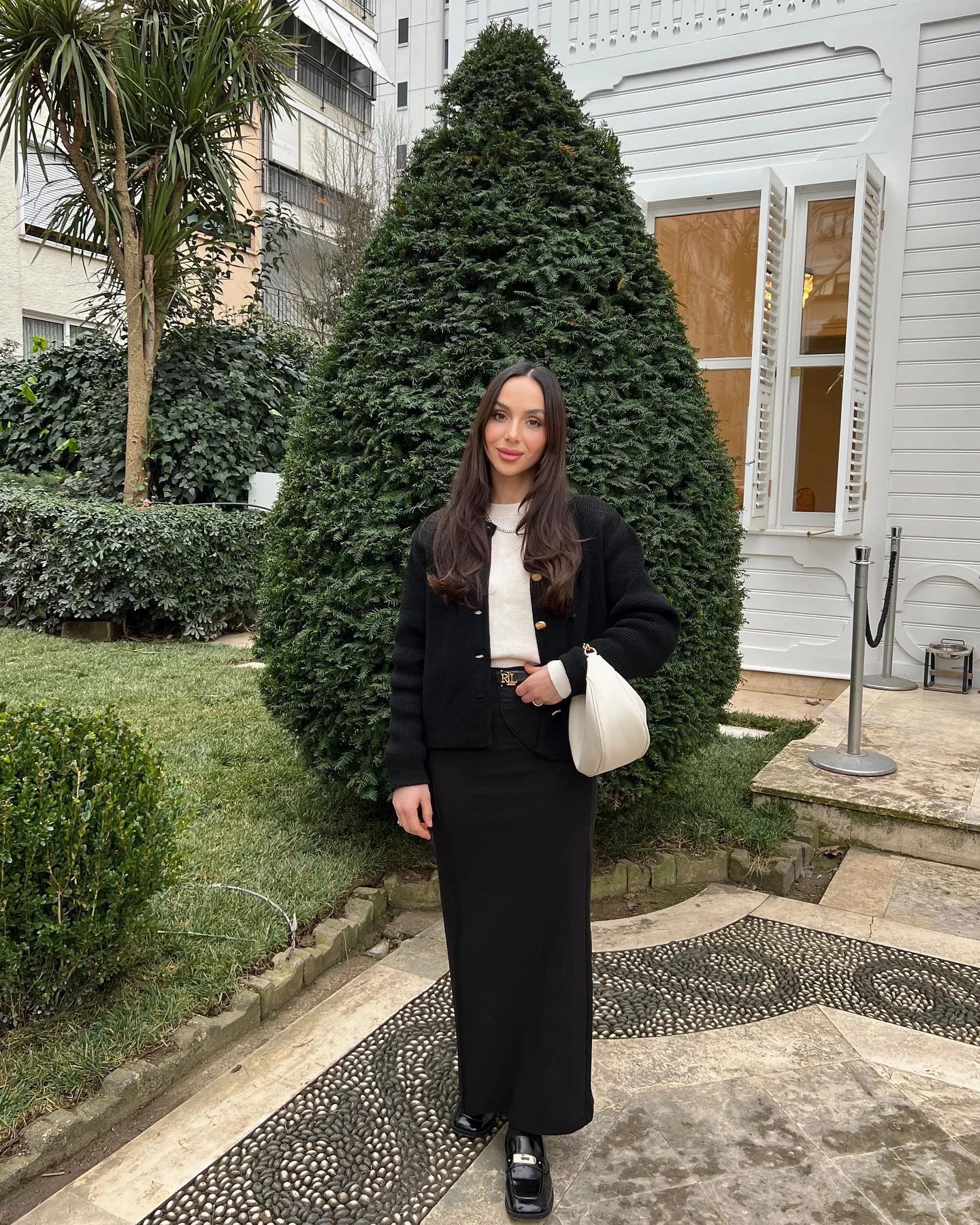 modest fall outfits 2026 Soft Monochrome Layers With A Black Maxi Skirt