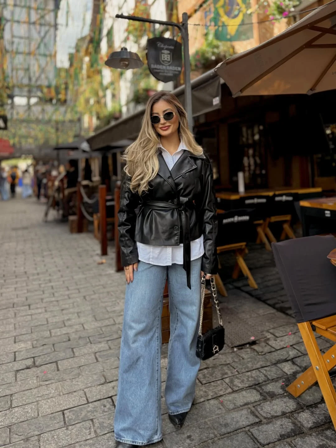 nice fall outfits 2026 Belted Black Leather Jacket For Sophisticated City Days
