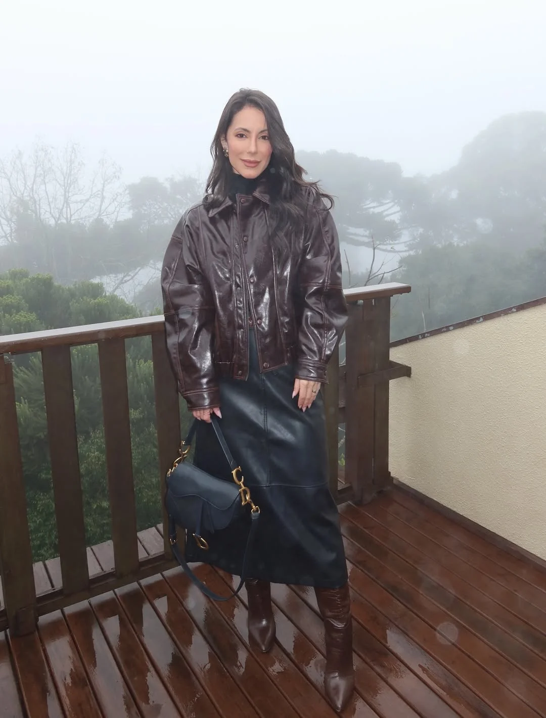 fall going out outfits 2026 Rich Leather Layers With A Sleek Midi Skirt