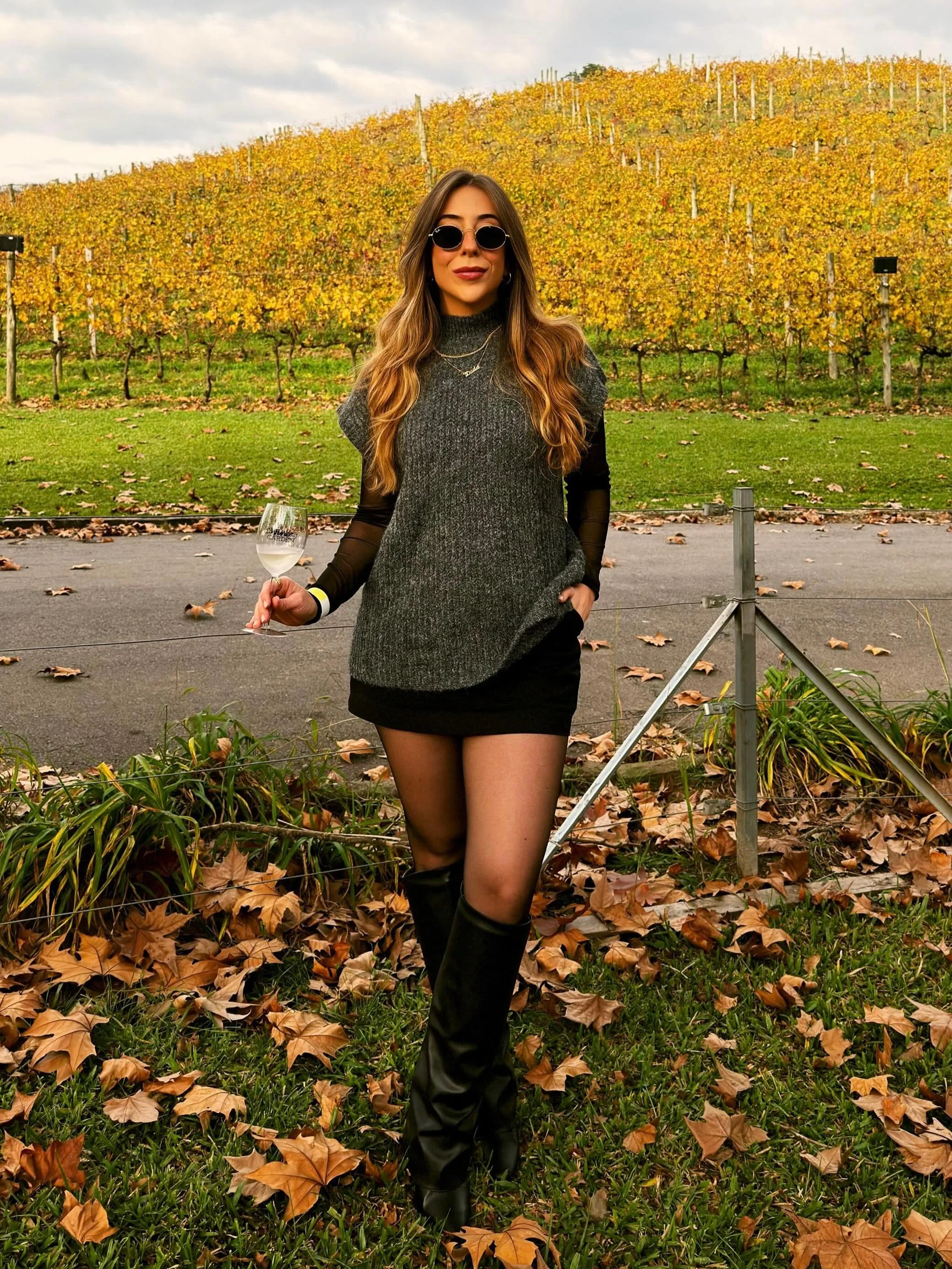 fall going out outfits 2026 Cozy Sweater Vest With A Mini Skirt For Wine Country Evenings