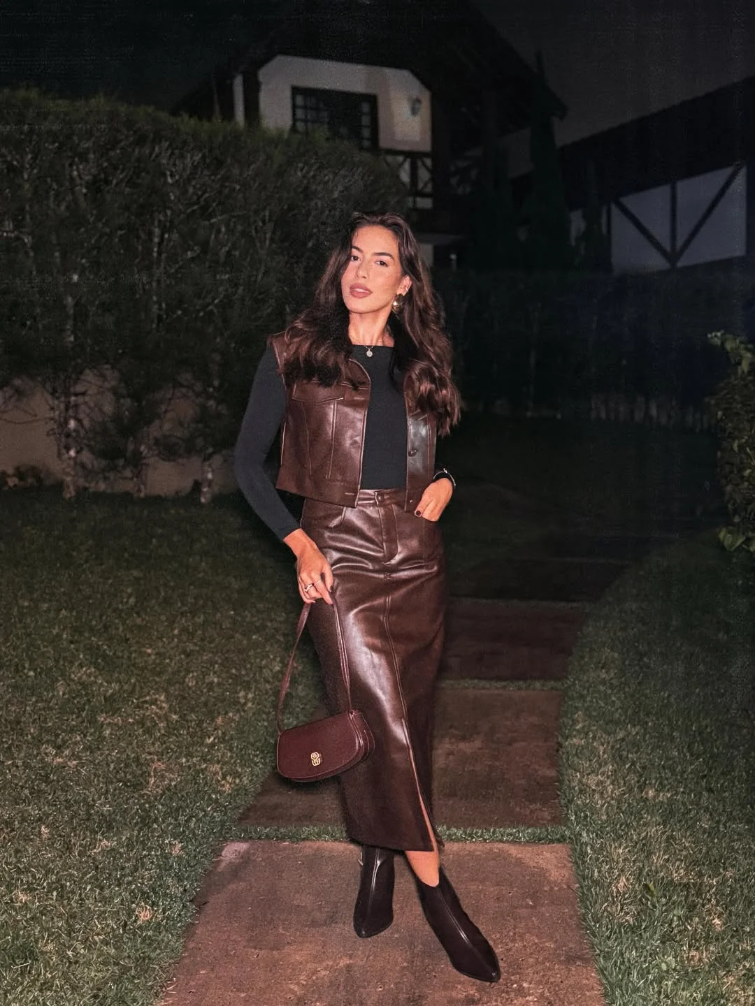 fall date night outfits 2026 Dark Chocolate Leather Separates With Timeless Elegance
