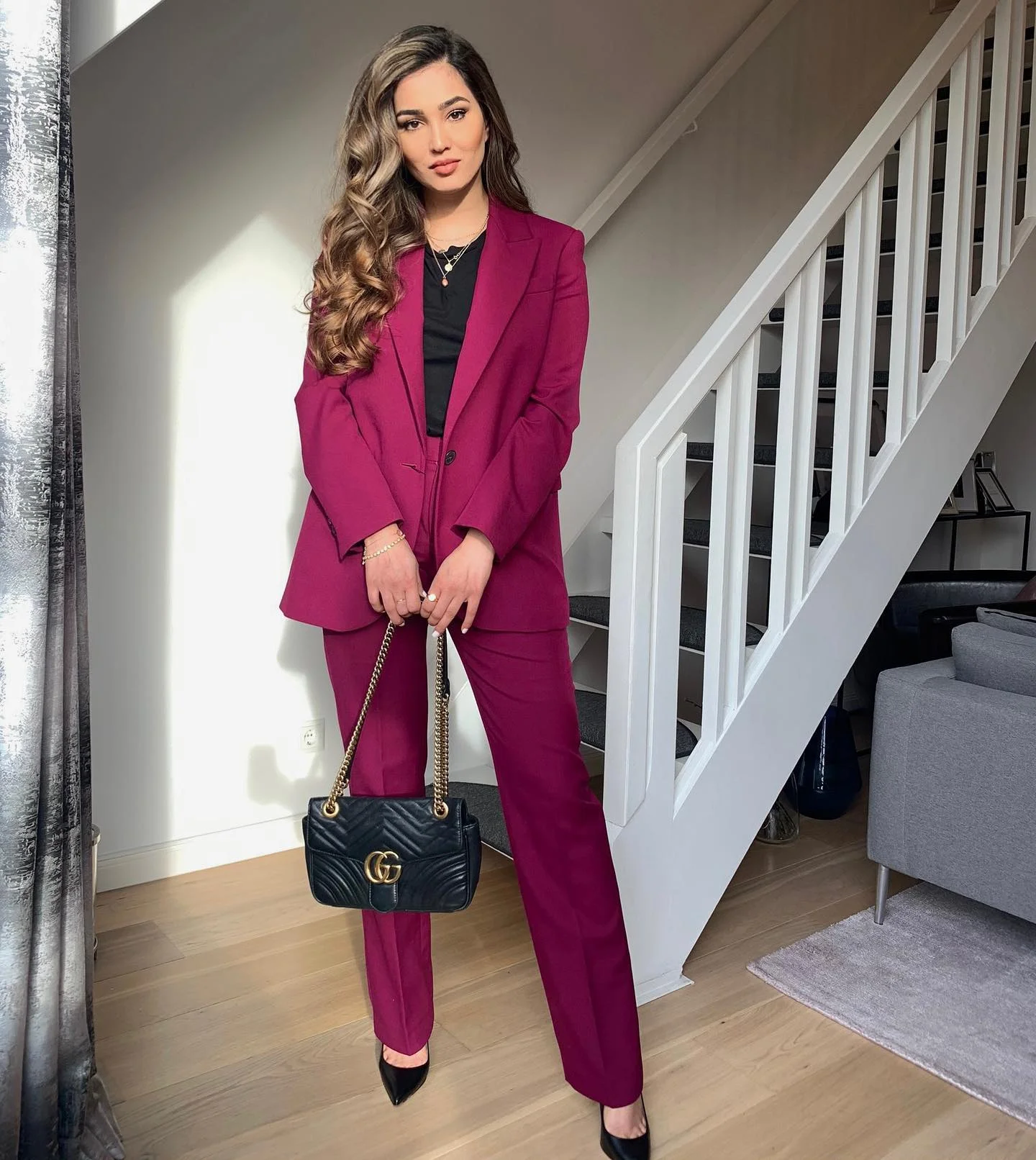 fall going out outfits 2026 Berry Tailored Suit With Evening Elegance