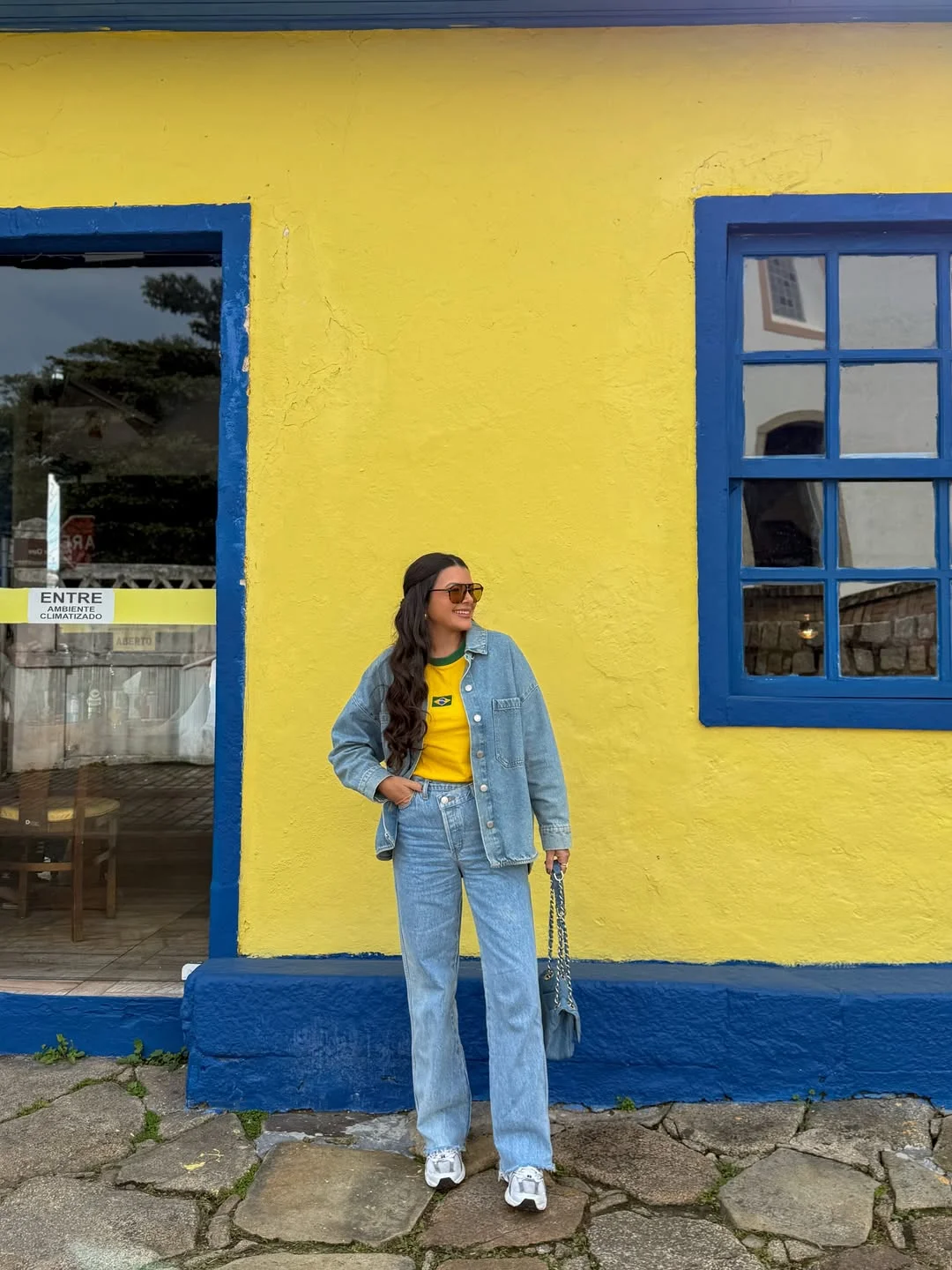 fall travel outfits 2026 Classic Double Denim With Bright Seasonal Energy