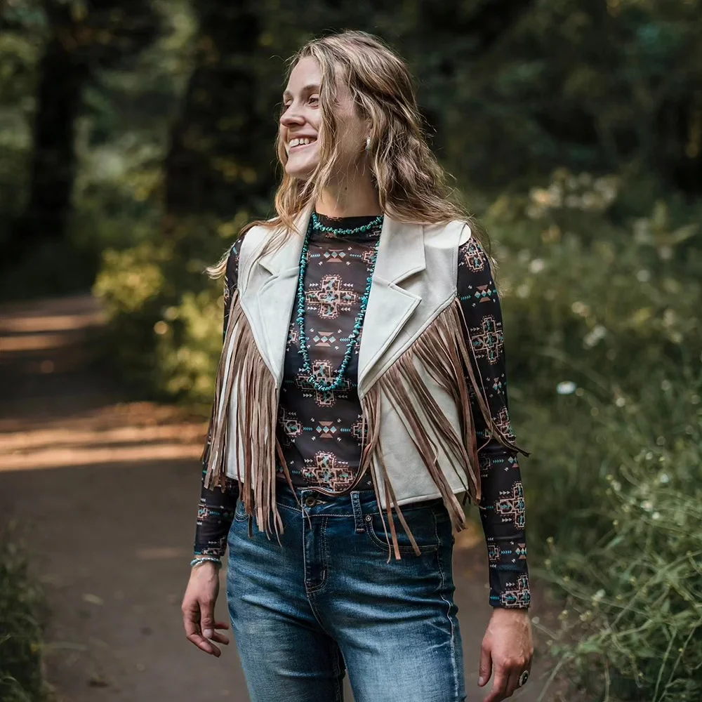 boho chic fall outfits 2026 Easy Everyday Denim With A Fringe Vest