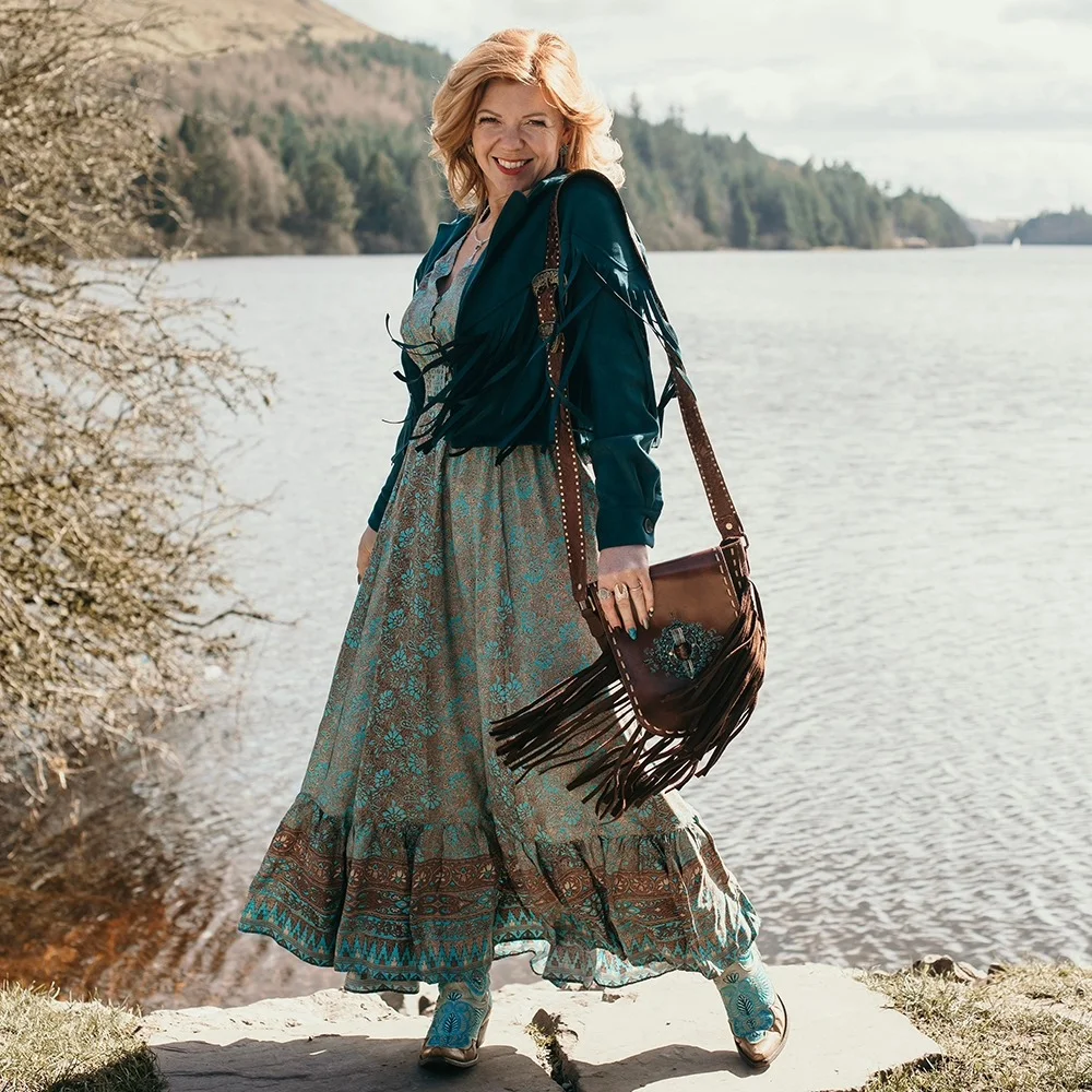 boho chic fall outfits 2026 Flowing Maxi Dresses With Western Fringe Details