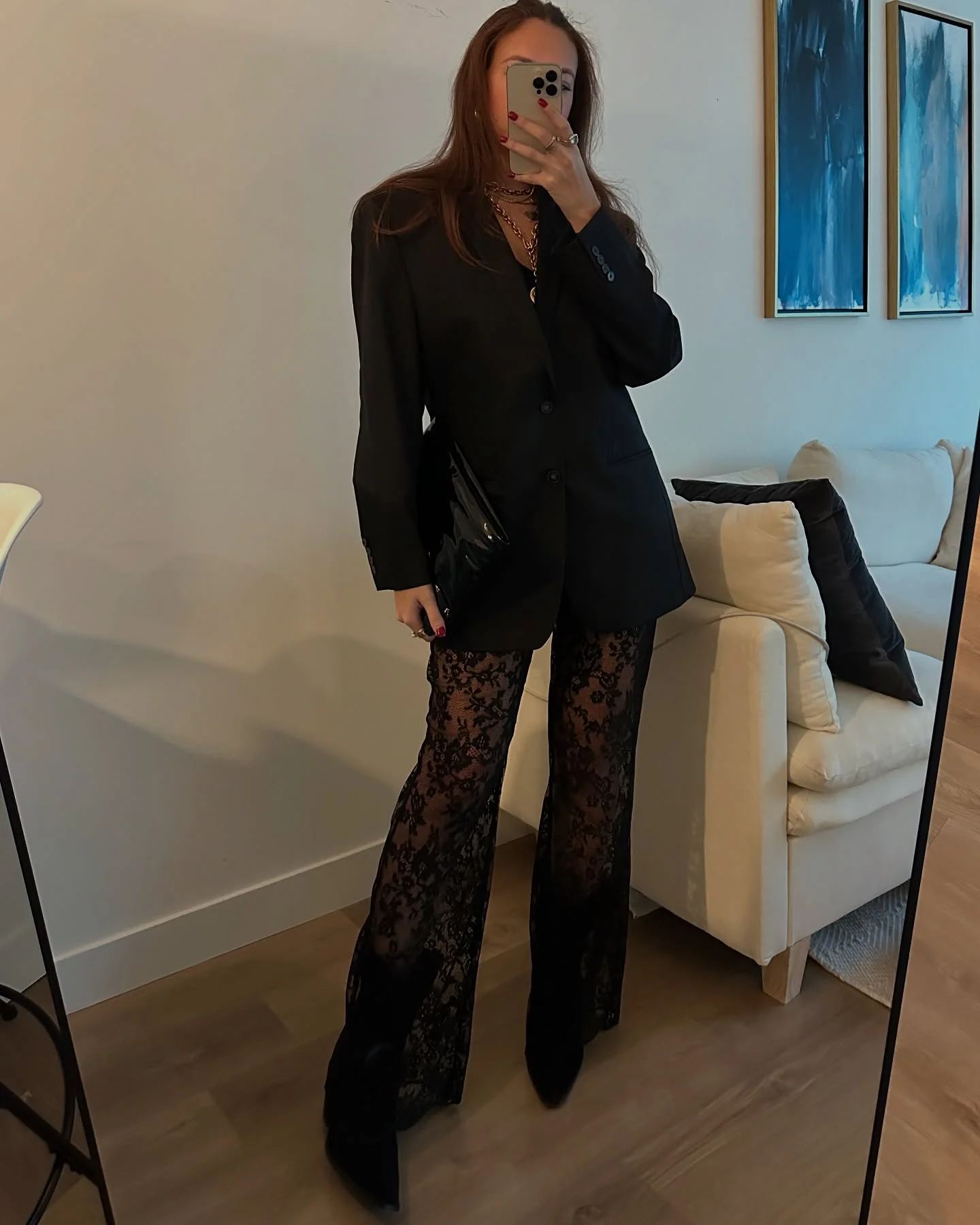 fall date night outfits 2026 Oversized Black Blazer With Lace Pants For Fashion-Forward Date Style