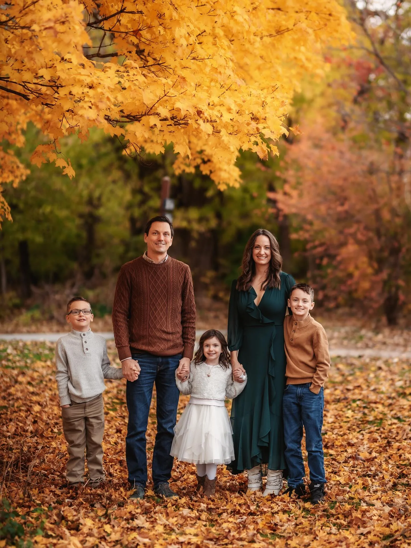 fall family picture outfits 2026 Deep Green Elegance With Classic Denim Accents
