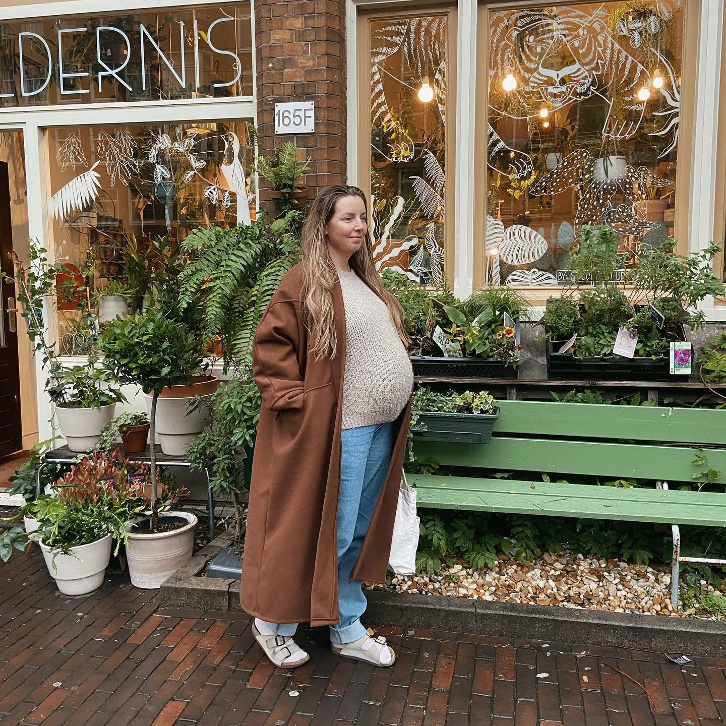 fall pregnancy outfits 2026 Long Chocolate Coat With Relaxed Denim Basics