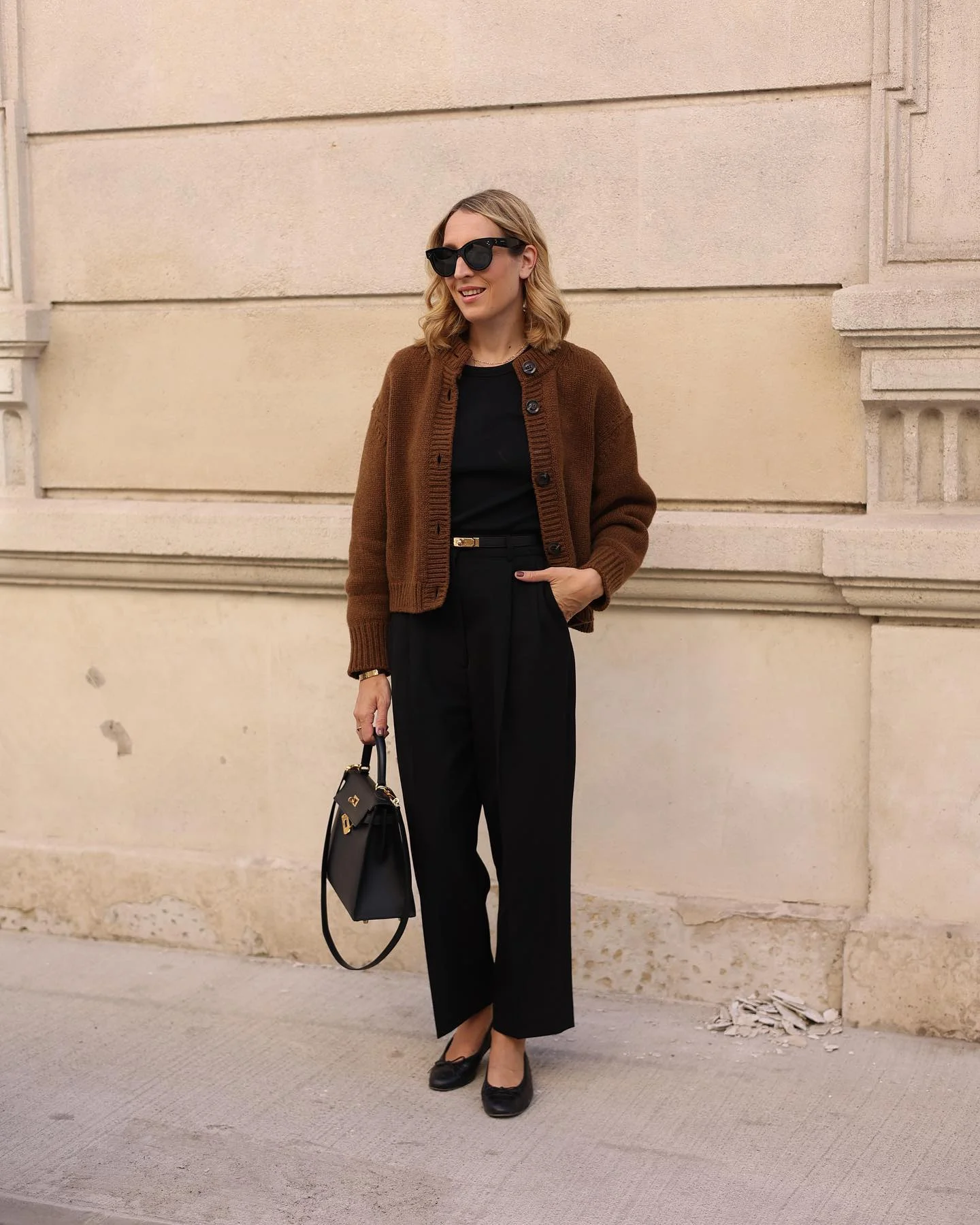 modest fall outfits 2026 Warm Chocolate Knitwear With Relaxed Tailored Pants