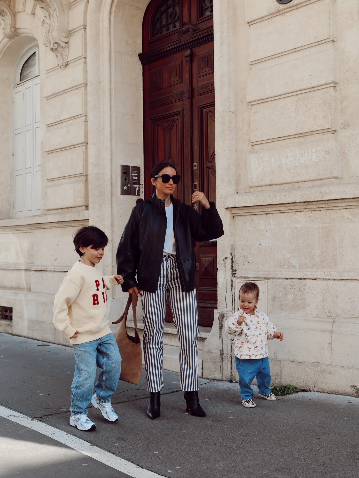 fall mom outfits 2026 Leather Jackets And Striped Trousers For Elevated Everyday Style