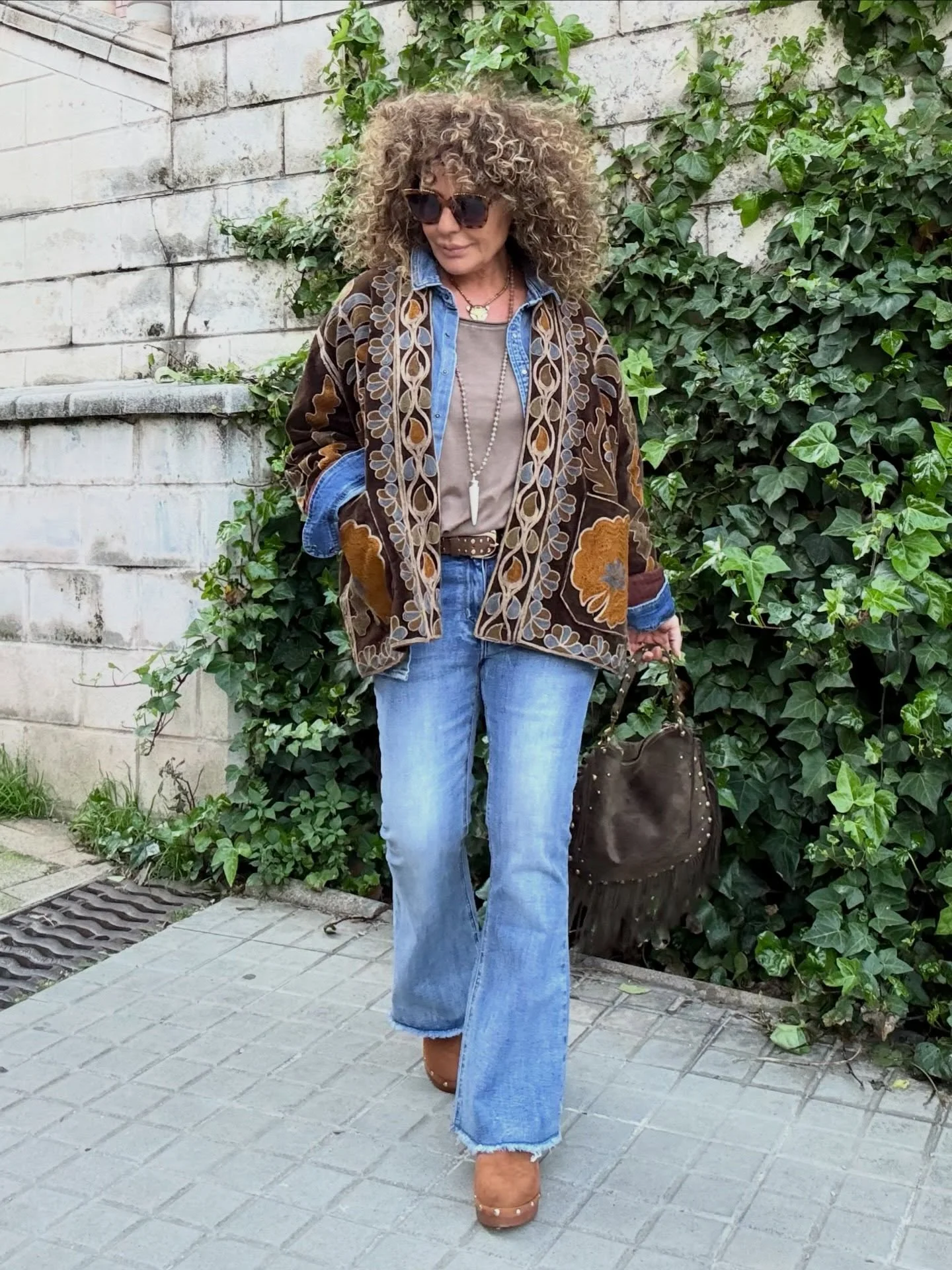 boho chic fall outfits 2026 Vintage Embroidered Layers Meet Relaxed Denim