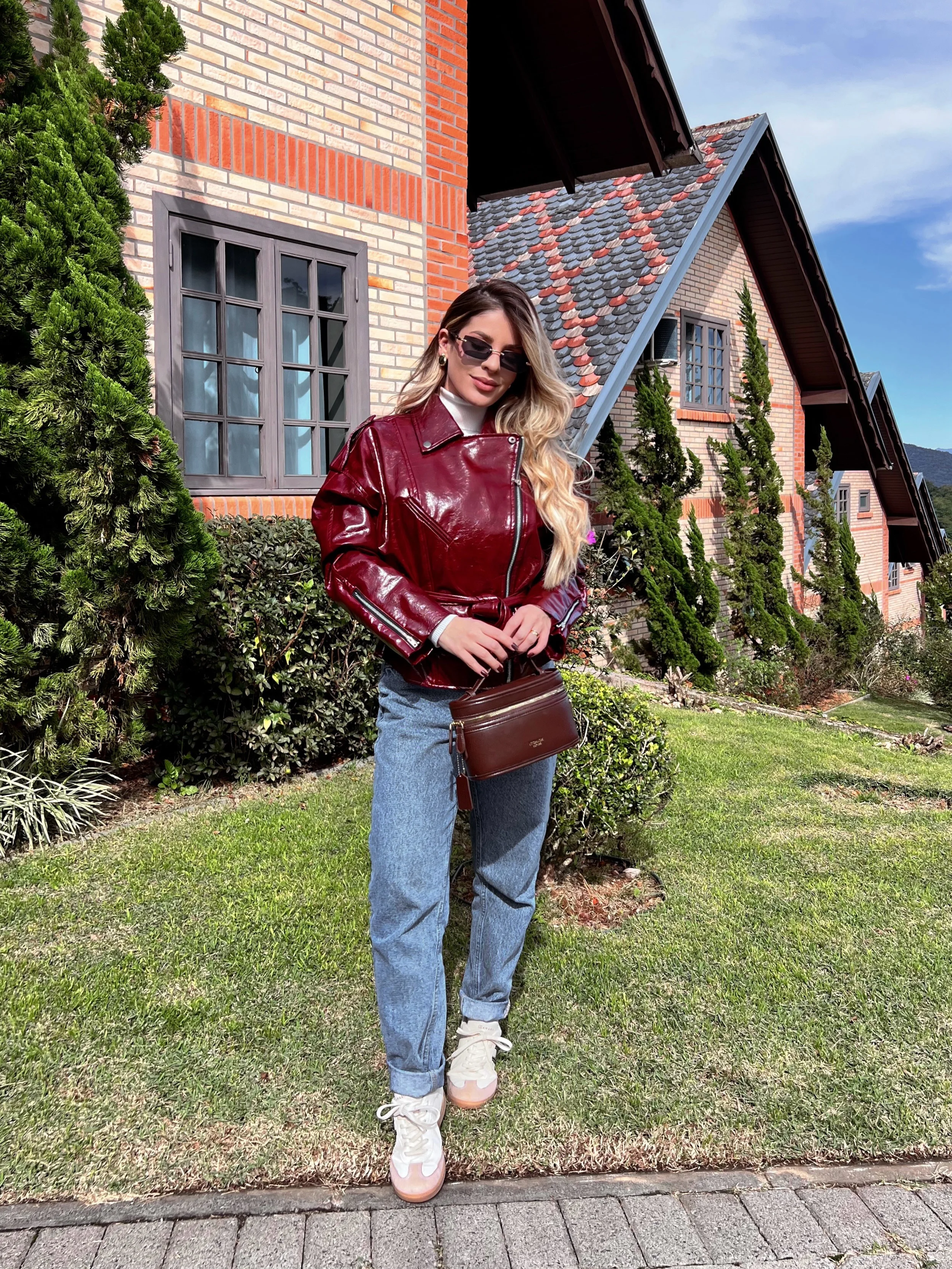 fall travel outfits 2026 Glossy Burgundy Leather That Instantly Elevates Casual Denim