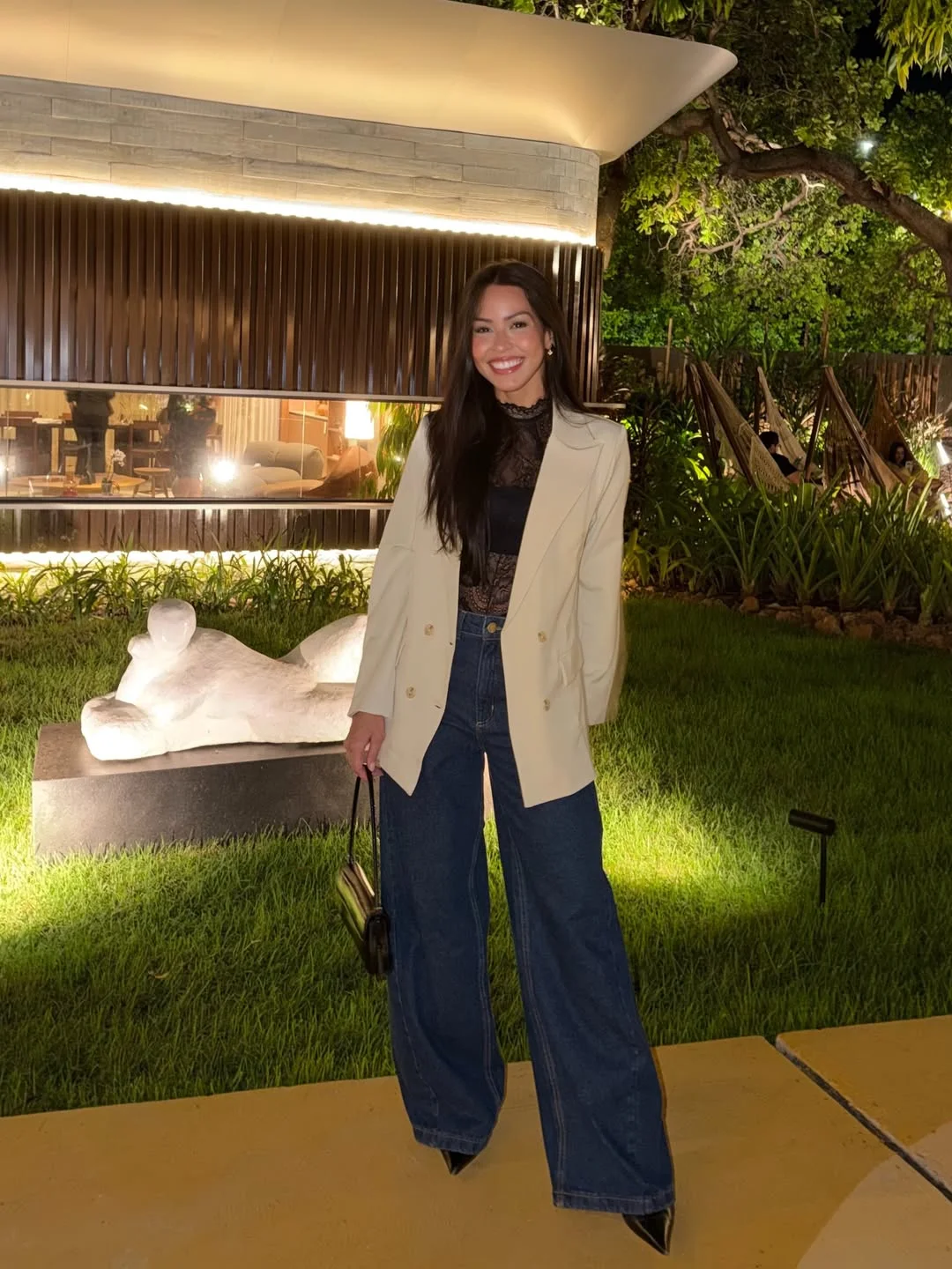 fall date night outfits 2026 Ivory Blazer With Wide-Leg Jeans For Modern Date Night Style