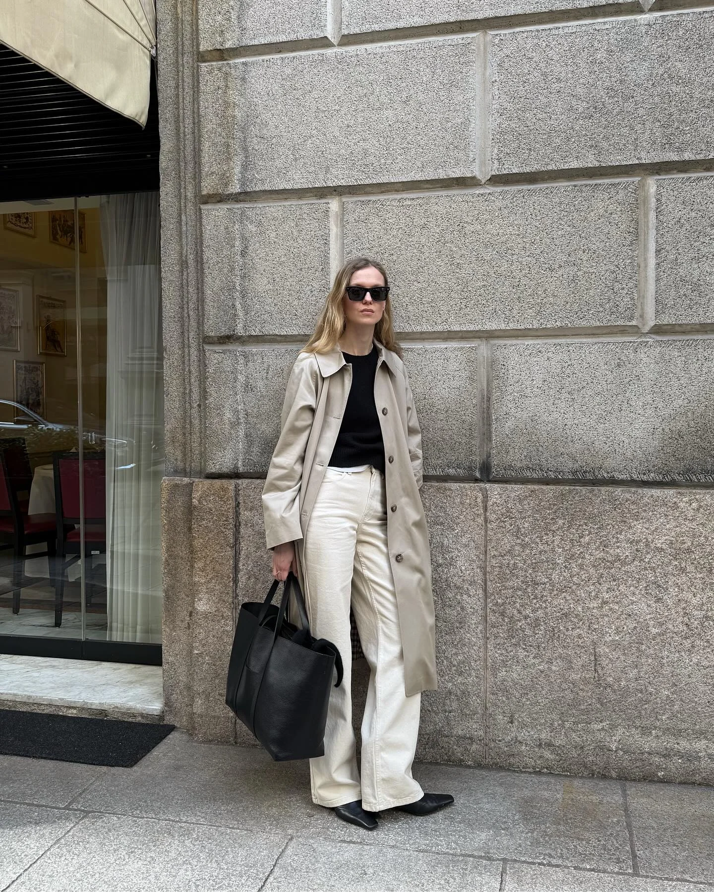 trench coat fall outfits 2026 Minimalist Beige Trench With Cream Denim