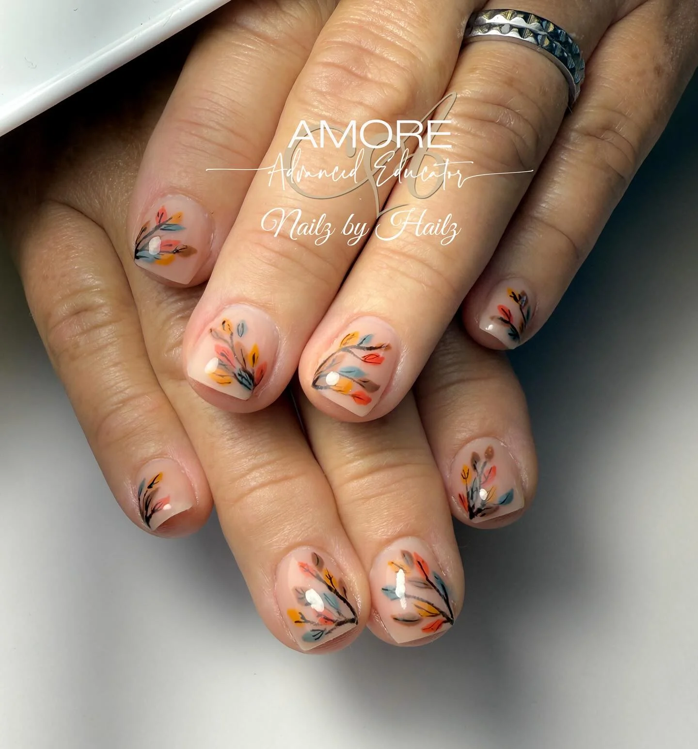 september nail art ideas 2026 Minimalist Pressed Wildflower Short Nails
