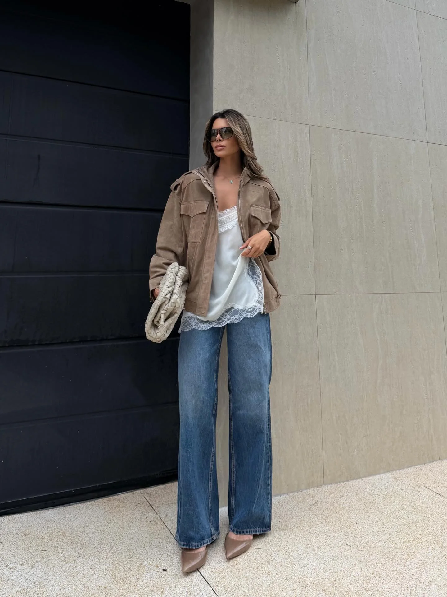 fall fashion outfits 2026 Soft Neutrals And Lace With Relaxed Wide-Leg Denim