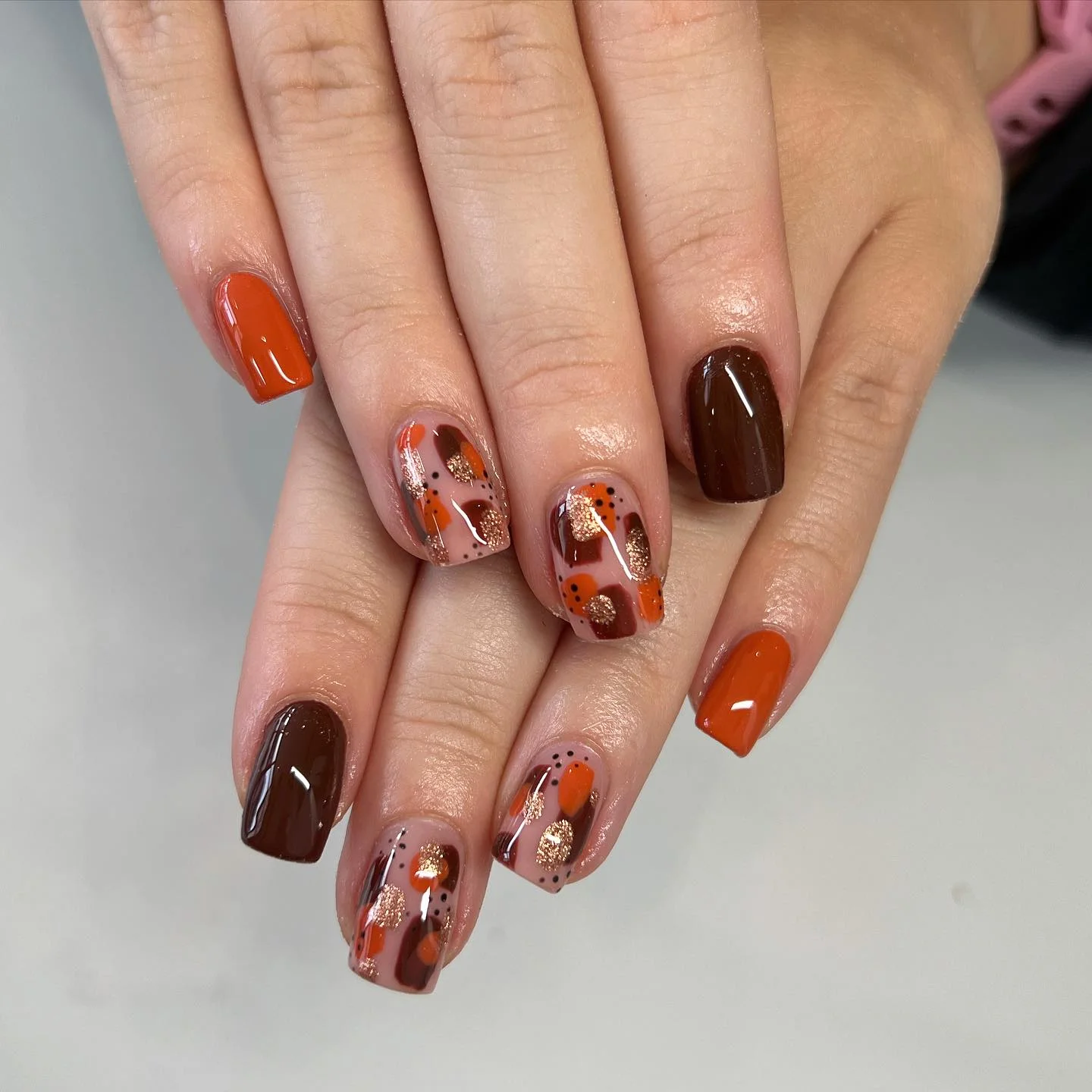 fall manicure 2026 Burnt Orange And Chocolate Abstract Autumn Art