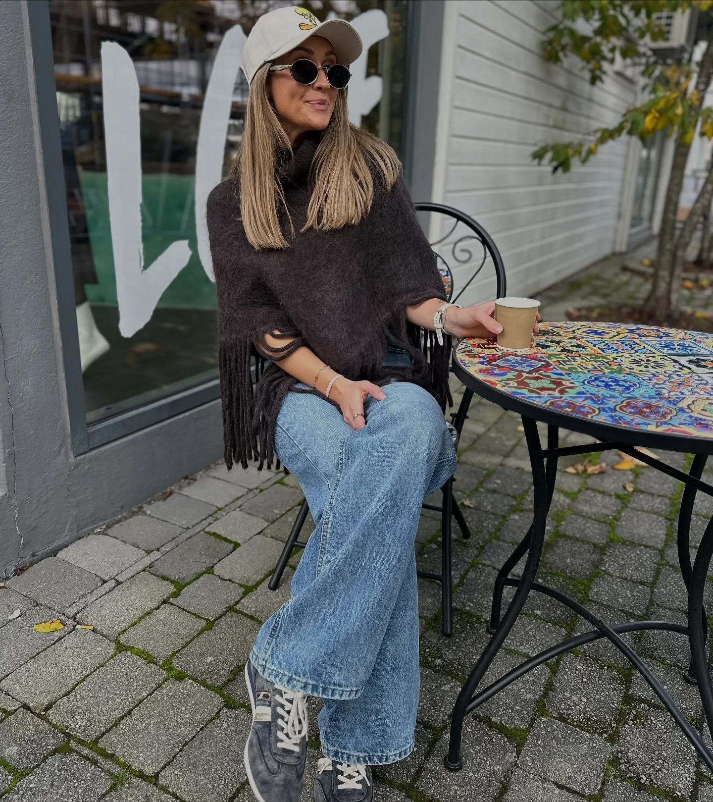 fall poncho outfits 2026 Casual Charcoal Fringe Poncho With Relaxed Denim