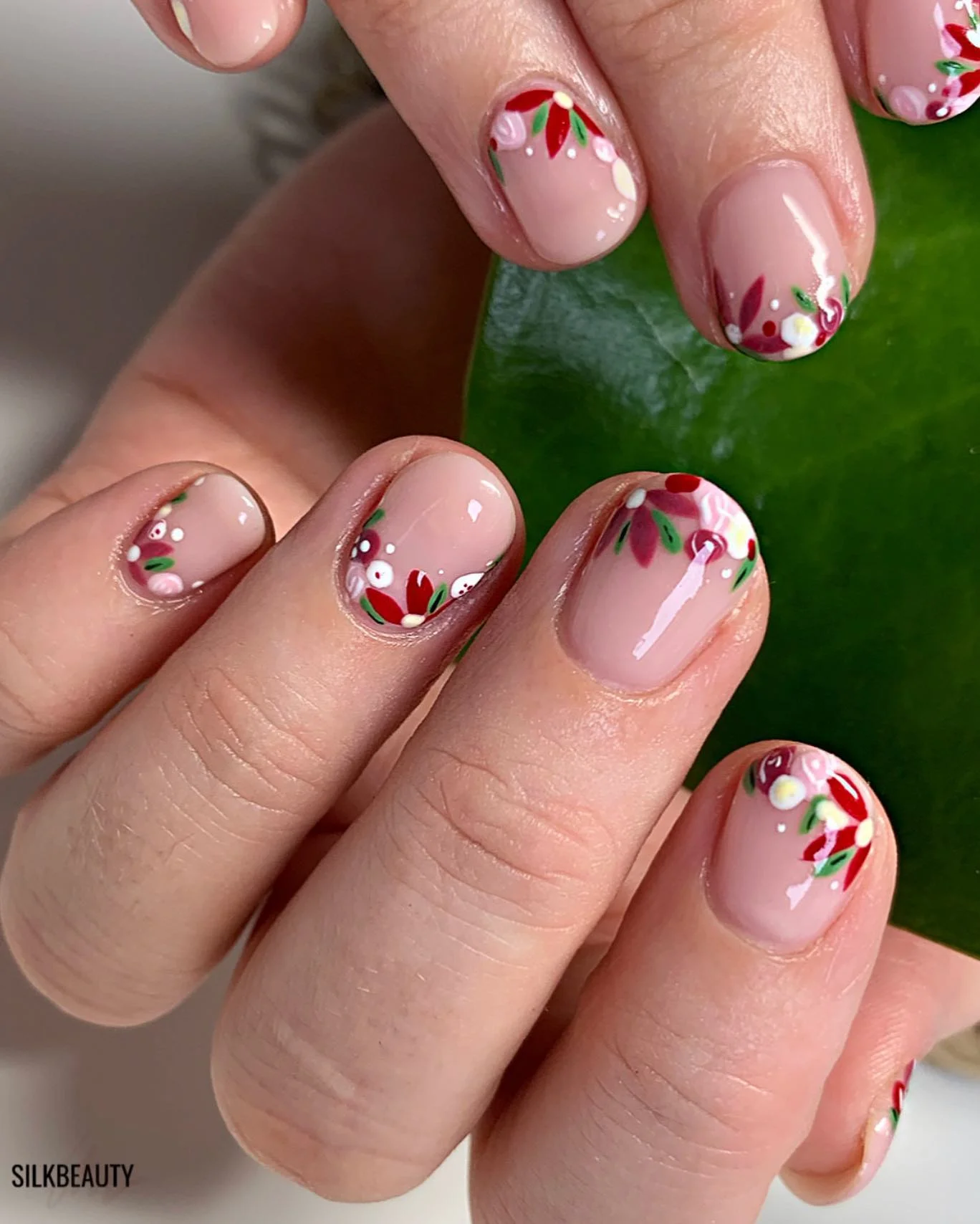 fall short nails 2026 Delicate Berry Floral French Tips