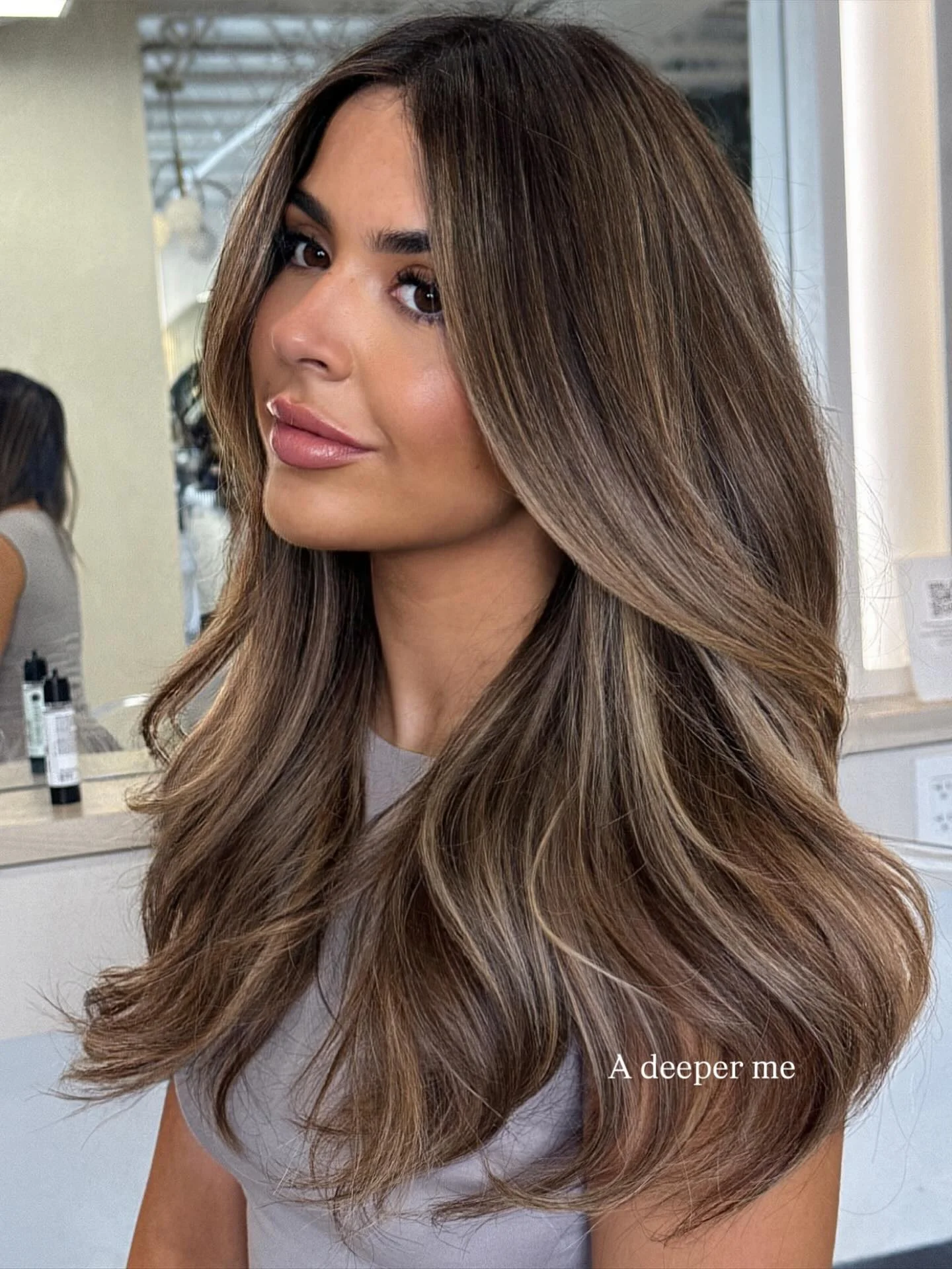 hair lowlights: color ideas and inspiration Soft Mocha Lowlights With Face-Framing Glow