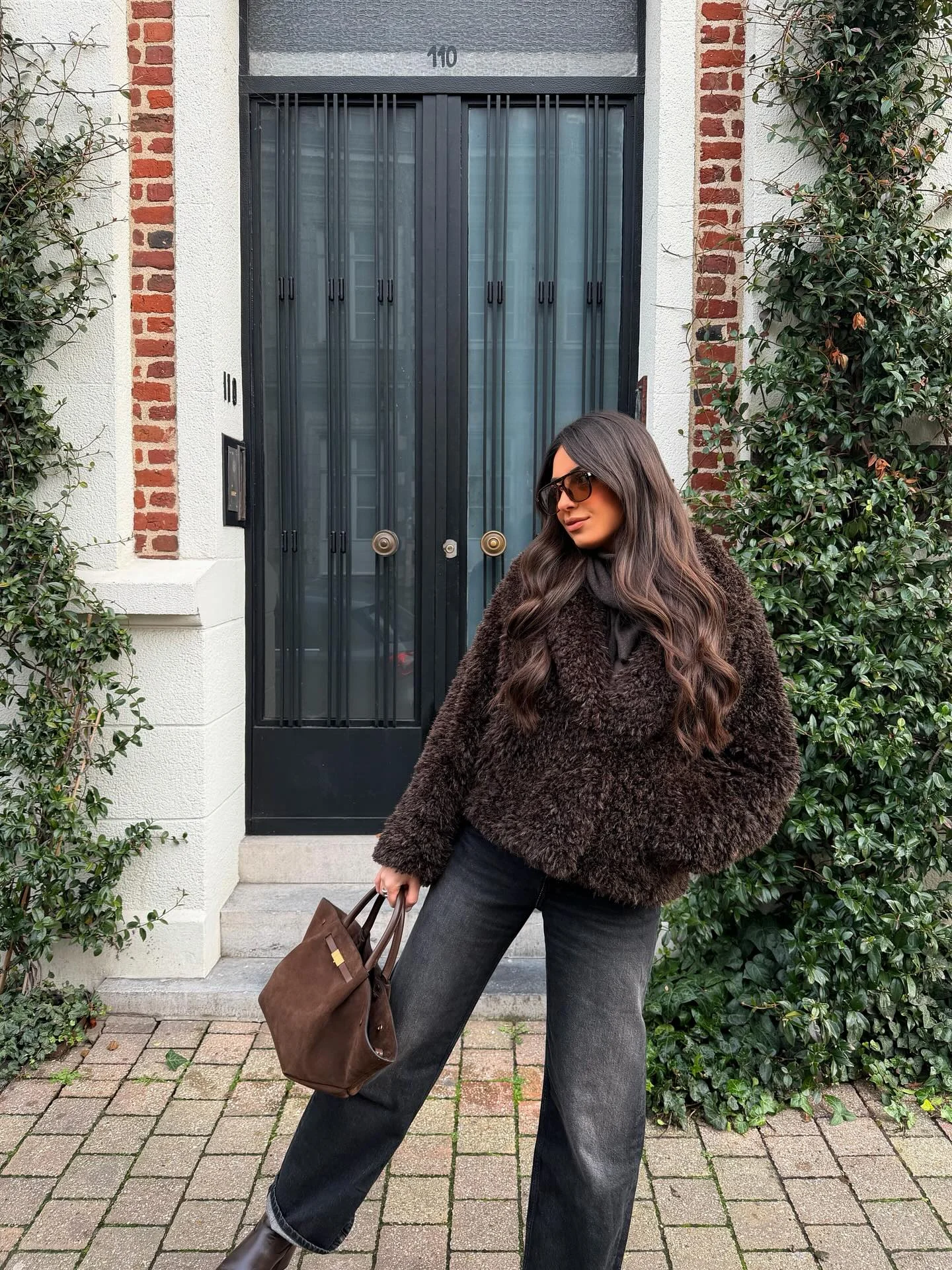 shaggy jacket Rich Espresso Texture With Relaxed Denim Essentials