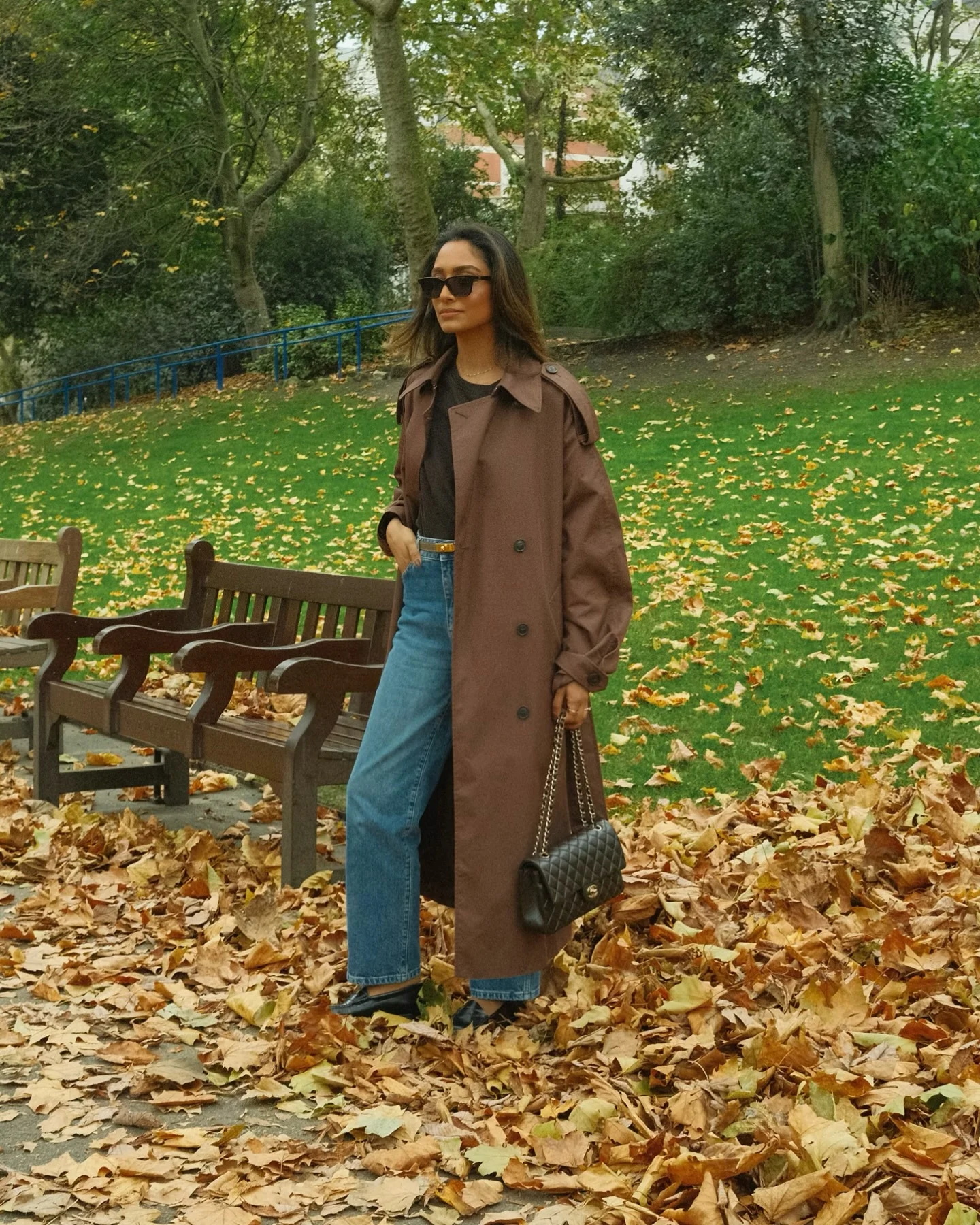 trench coat fall outfits 2026 Rich Chocolate Trench With Classic Blue Denim
