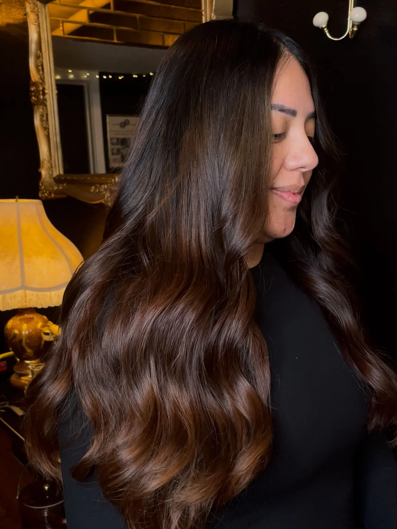 fall hair color ideas 2026 Glossy Espresso Brunette With Melted Chocolate Dimension