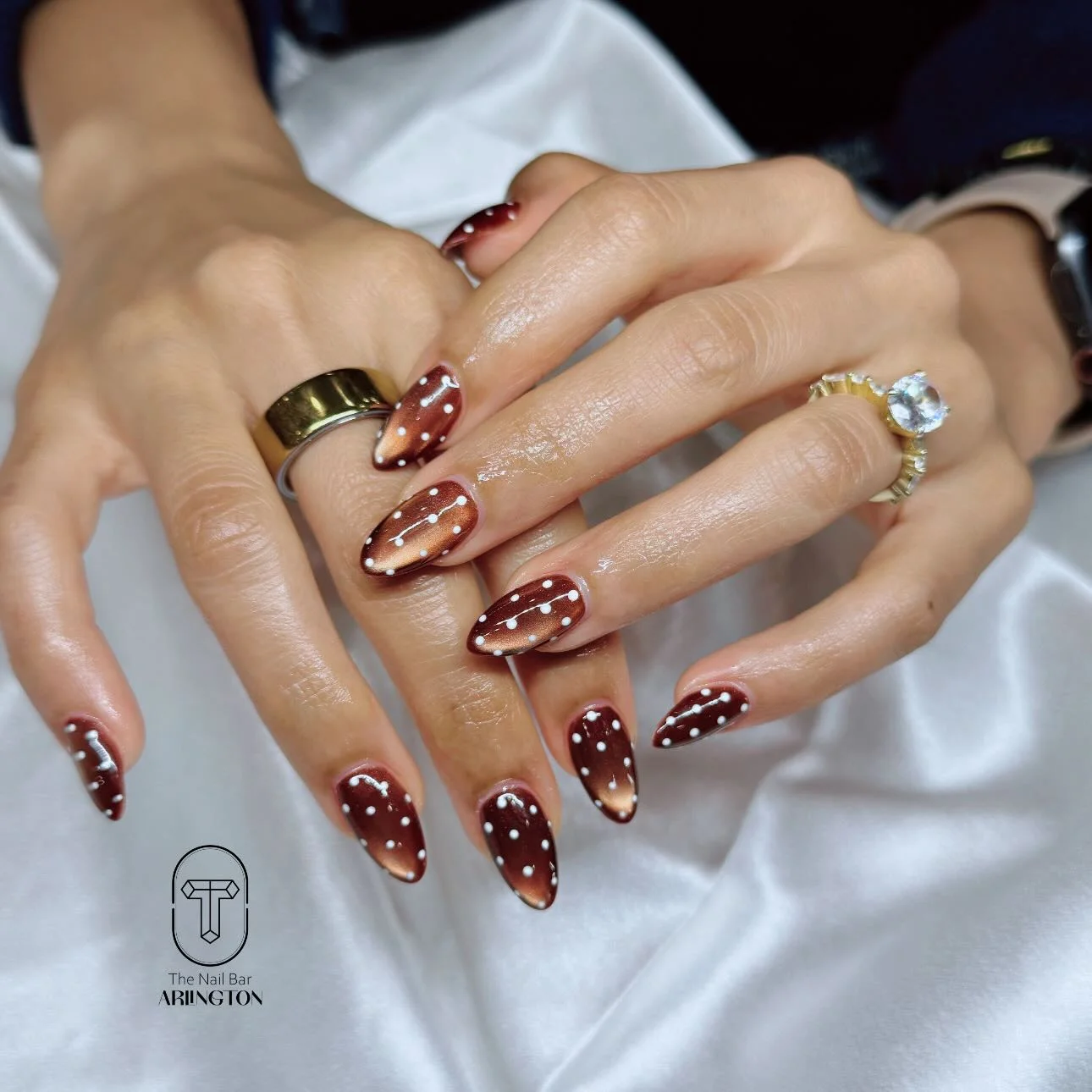 fall manicure 2026 Glossy Chocolate Ombre With Delicate White Dots