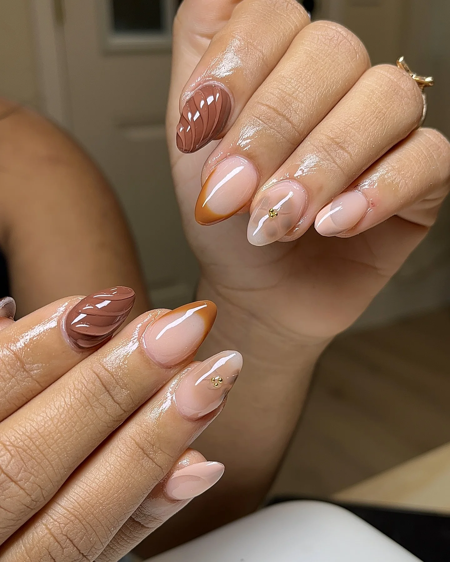 fall almond nails 2026 Caramel French Tips With Soft Sweater Texture