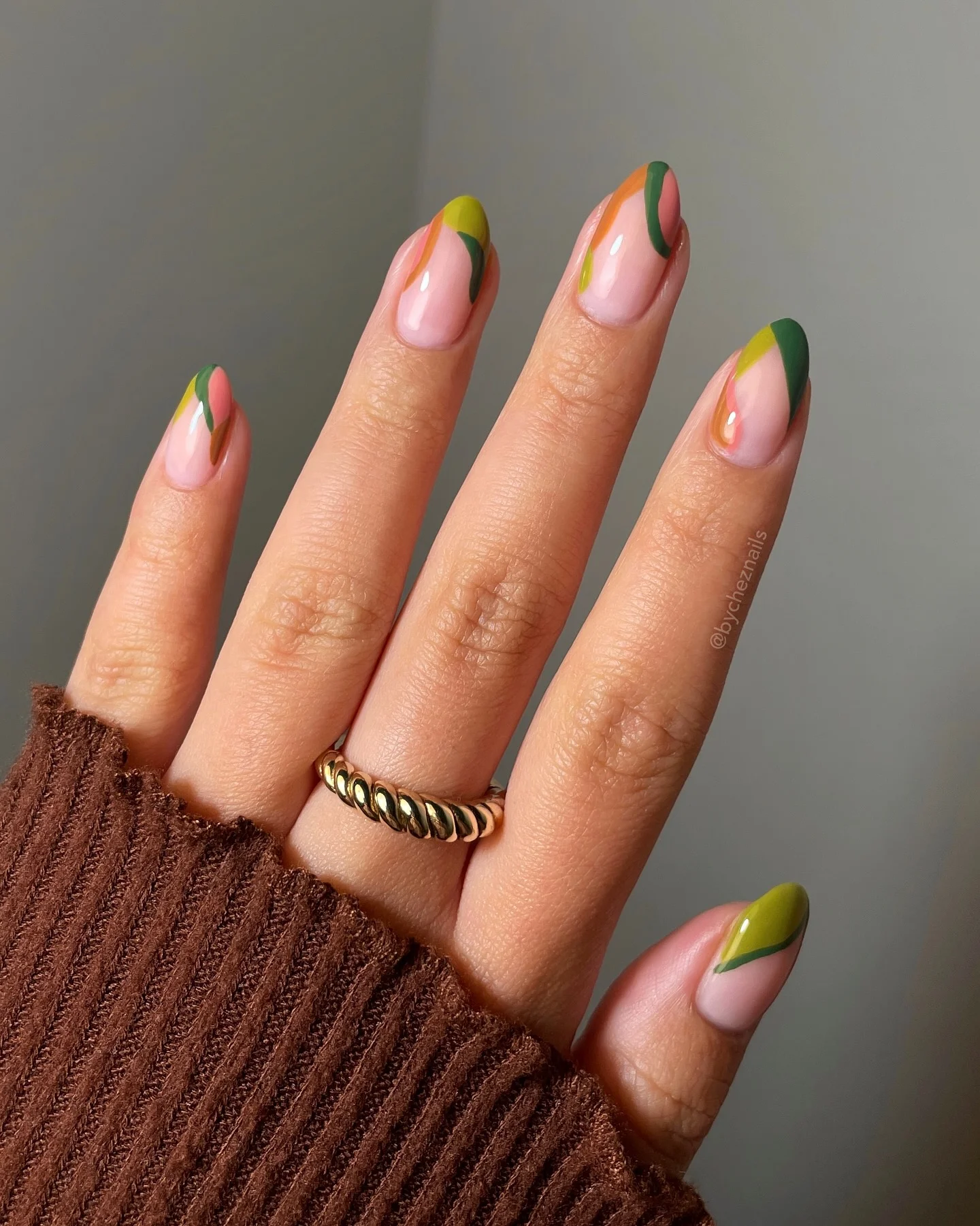 fall nail for all plates skin 2026 Abstract Olive And Citrus Color Blocking
