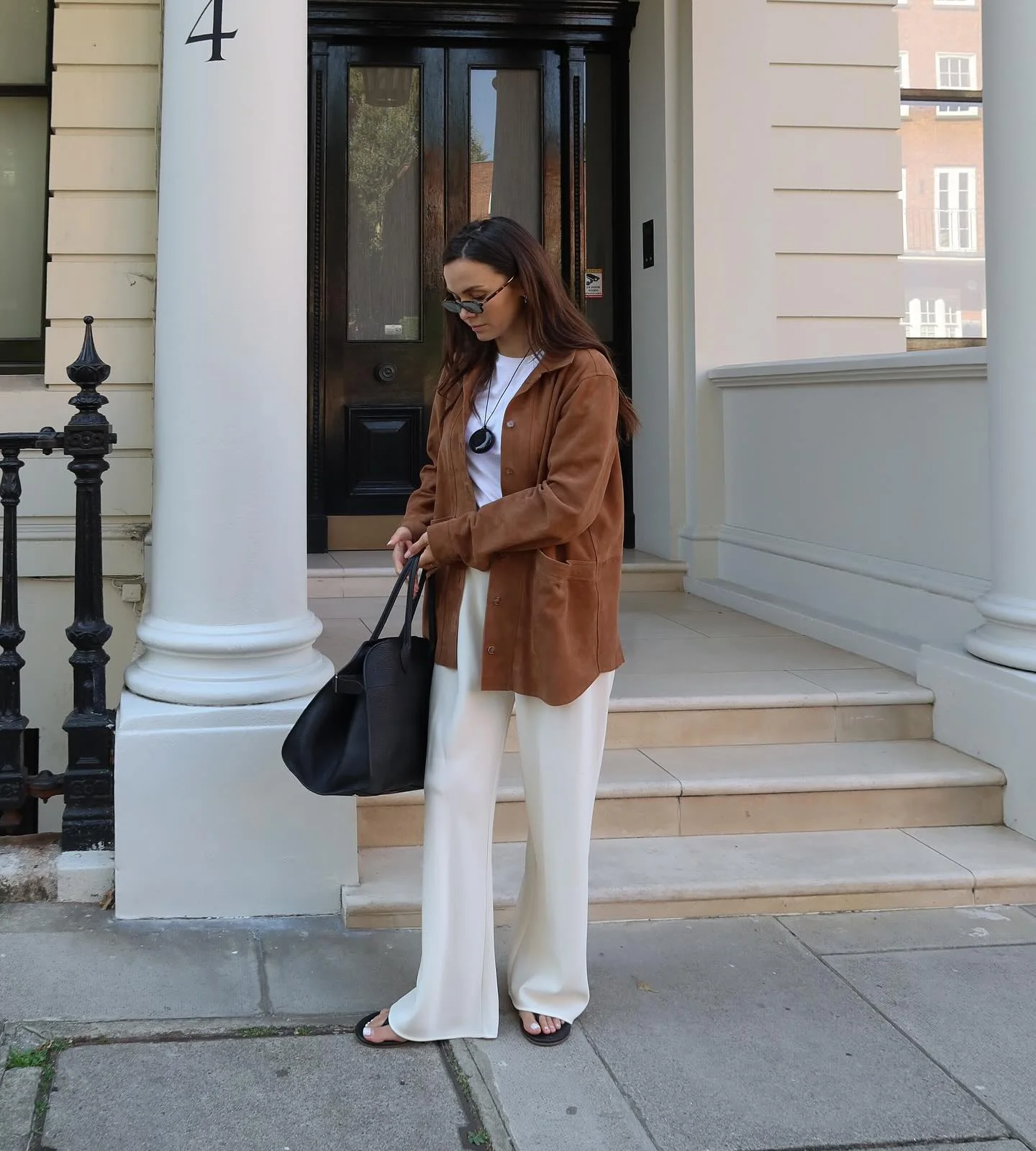 early fall outfits 2026 Suede Jacket And Ivory Trousers For Modern Minimalism