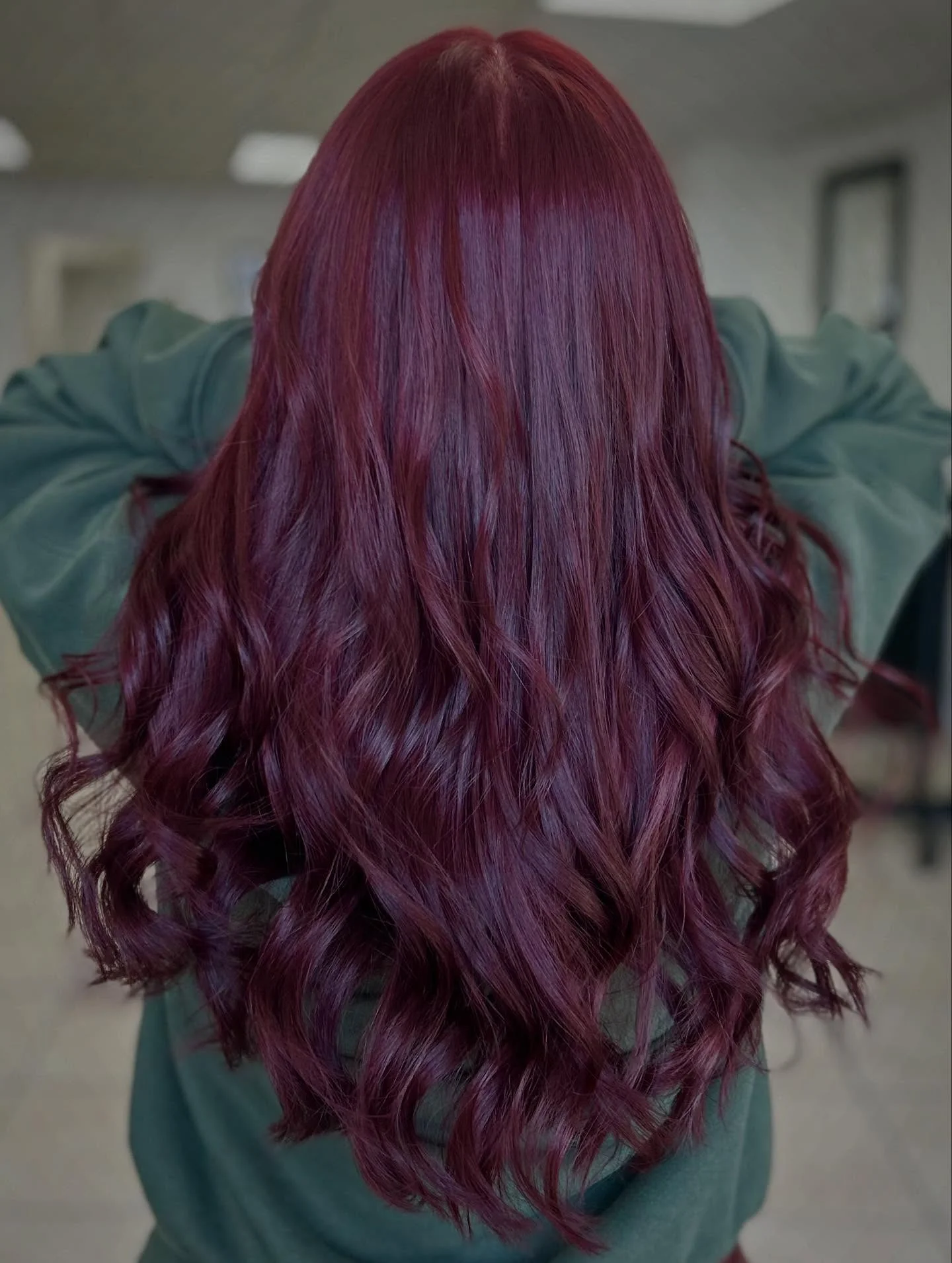 fall hair color ideas 2026 Deep Black Cherry Velvet Waves