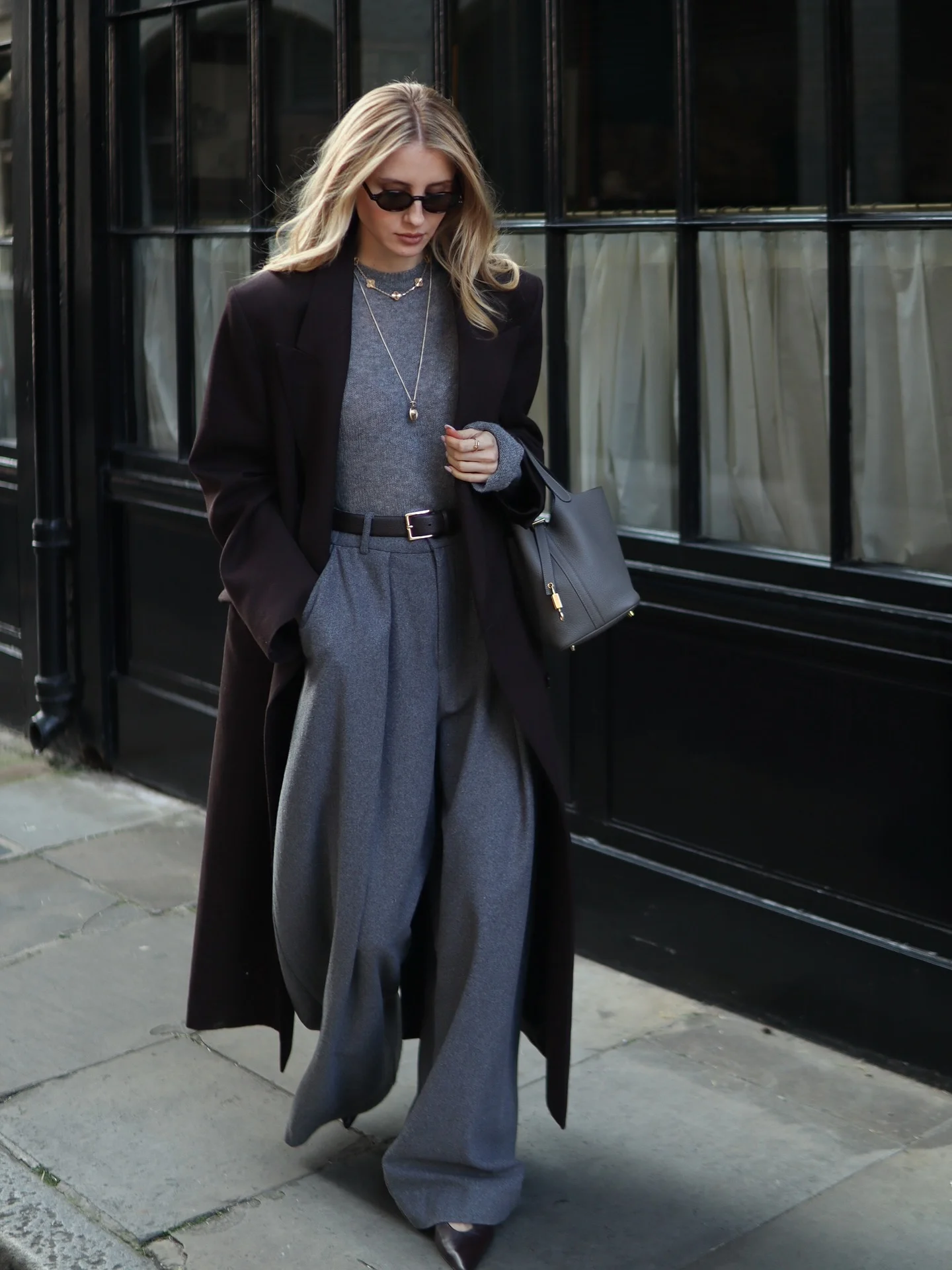 fall outfits wide leg trousers 2026 Charcoal Monochrome Tailoring With Timeless Appeal