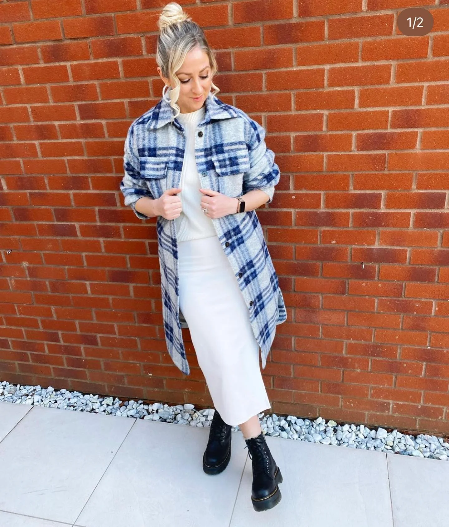 knit skirt outfits fall 2026 Soft Ivory Knit Skirt With A Cozy Plaid Shacket