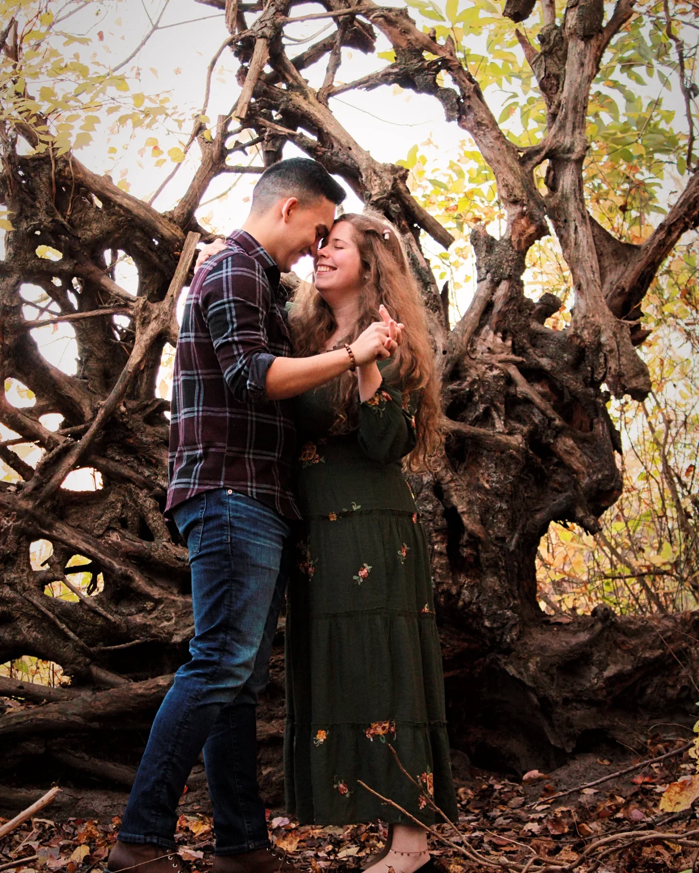 fall photoshoot outfits 2026 Romantic Forest Plaid And Floral Couple Styling