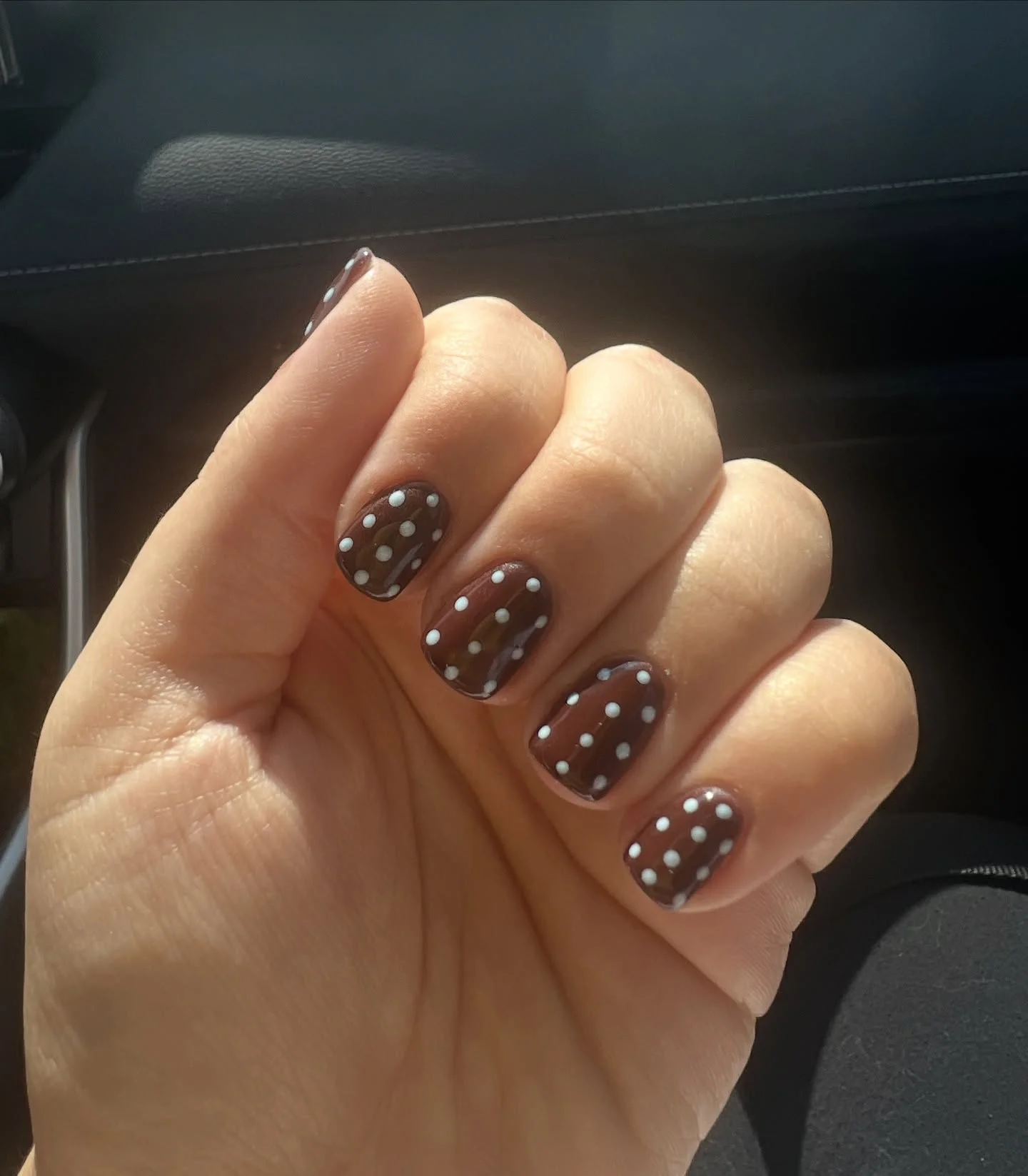 fall short nails 2026 Chocolate Polka Dot Nails With Playful Vintage Charm