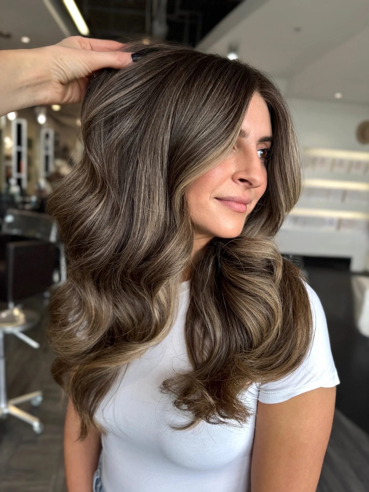 hair lowlights: color ideas and inspiration Espresso Brunette With Smoky Ribbon Dimension