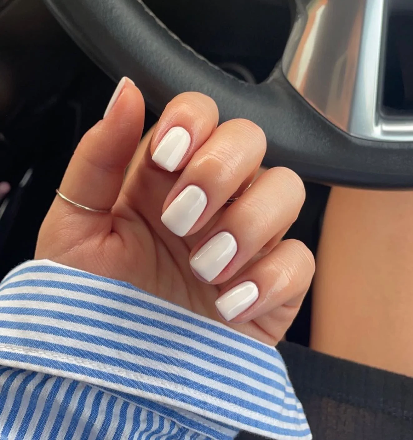 september nails color 2026 Classic Glossy White Nails That Brighten September Style