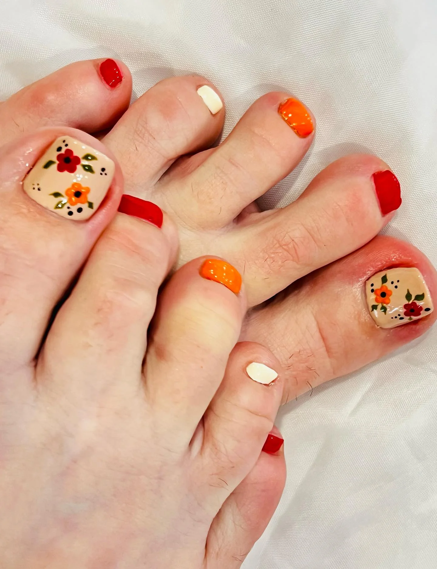 fall pedicure ideas 2026 Retro Floral Harvest Color Palette