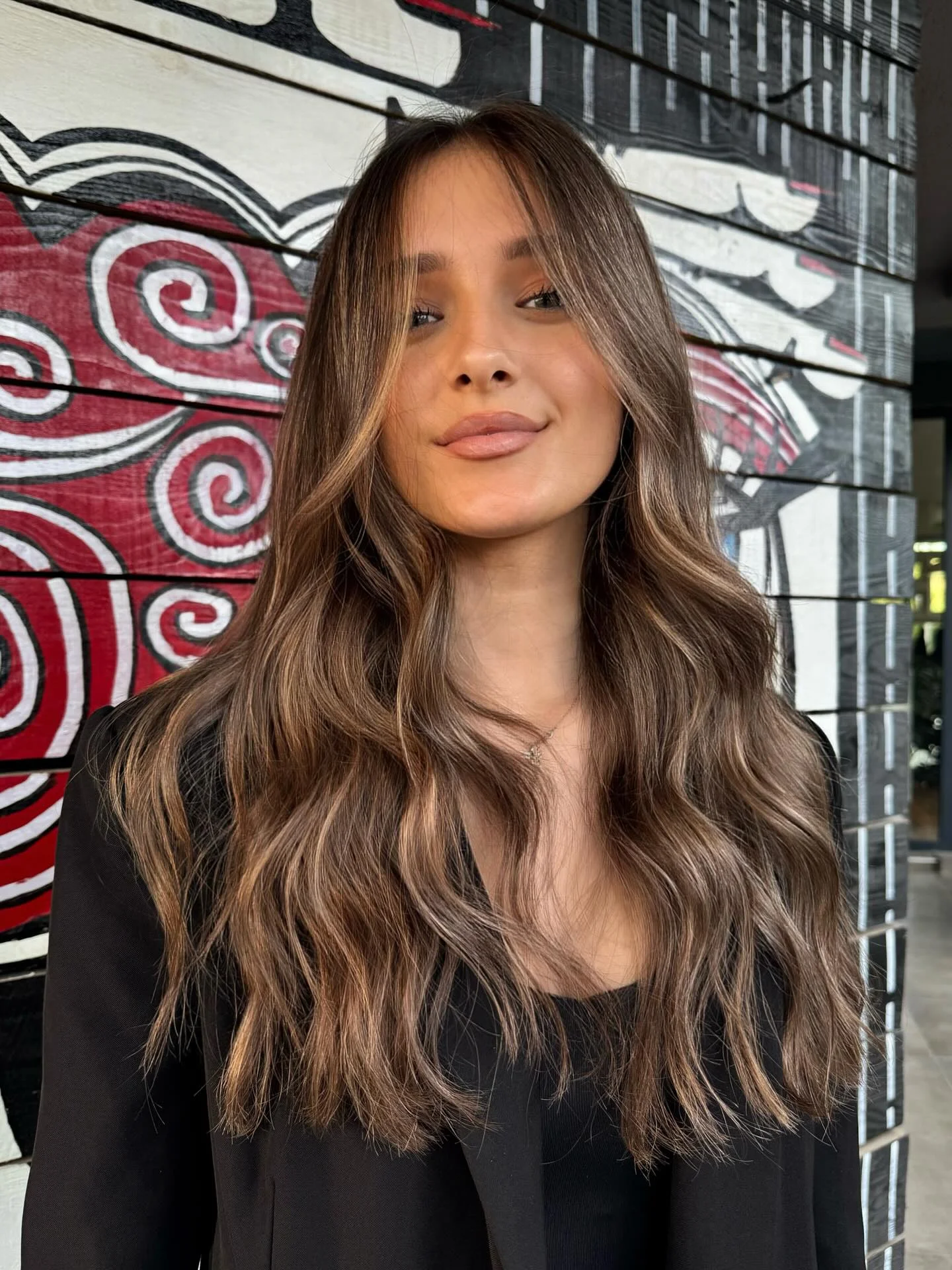 hair lowlights: color ideas and inspiration Cool Mocha Waves With Delicate Face-Framing Contrast