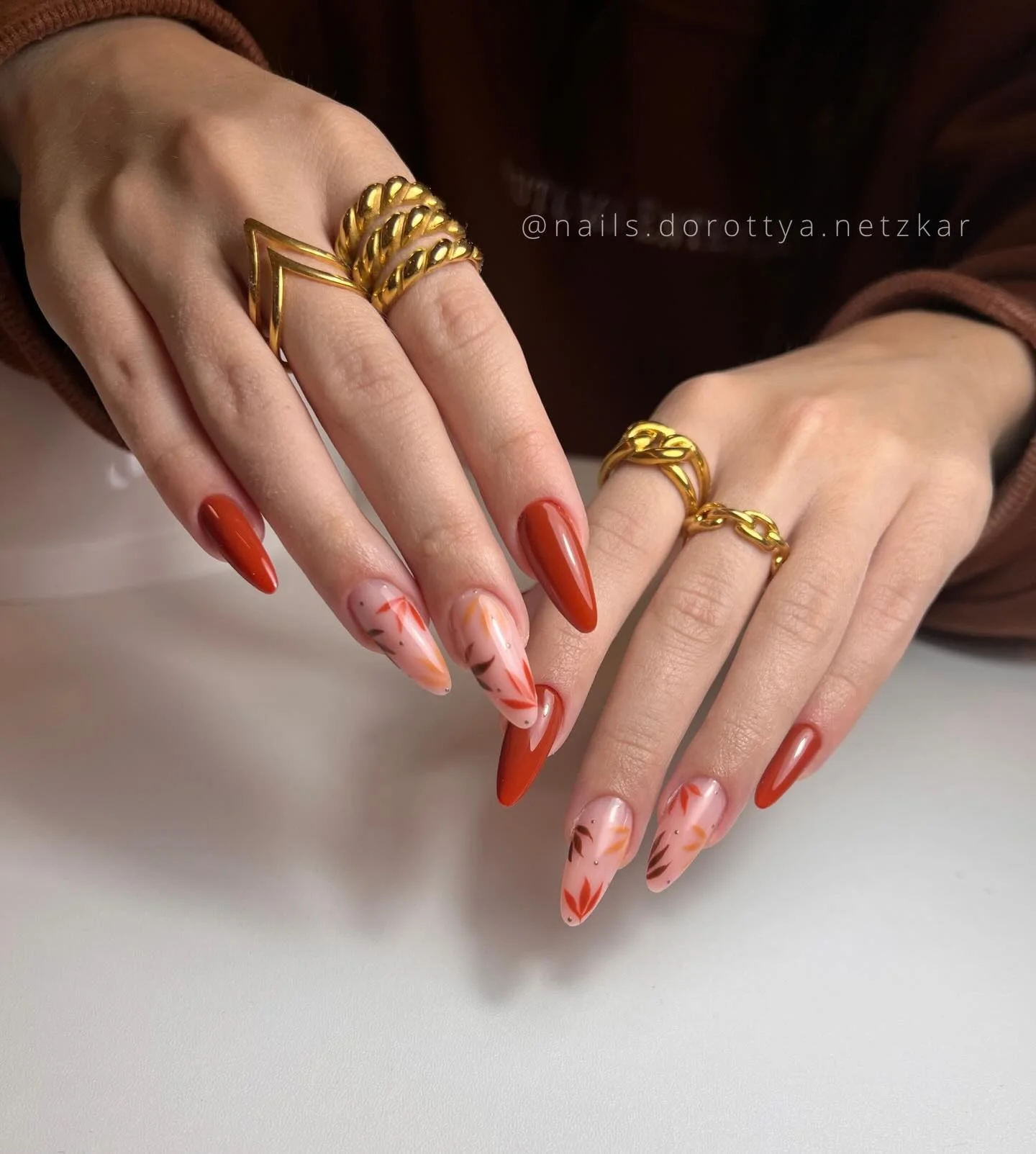 fall nail for all plates skin 2026 Rust Botanical Almond Elegance