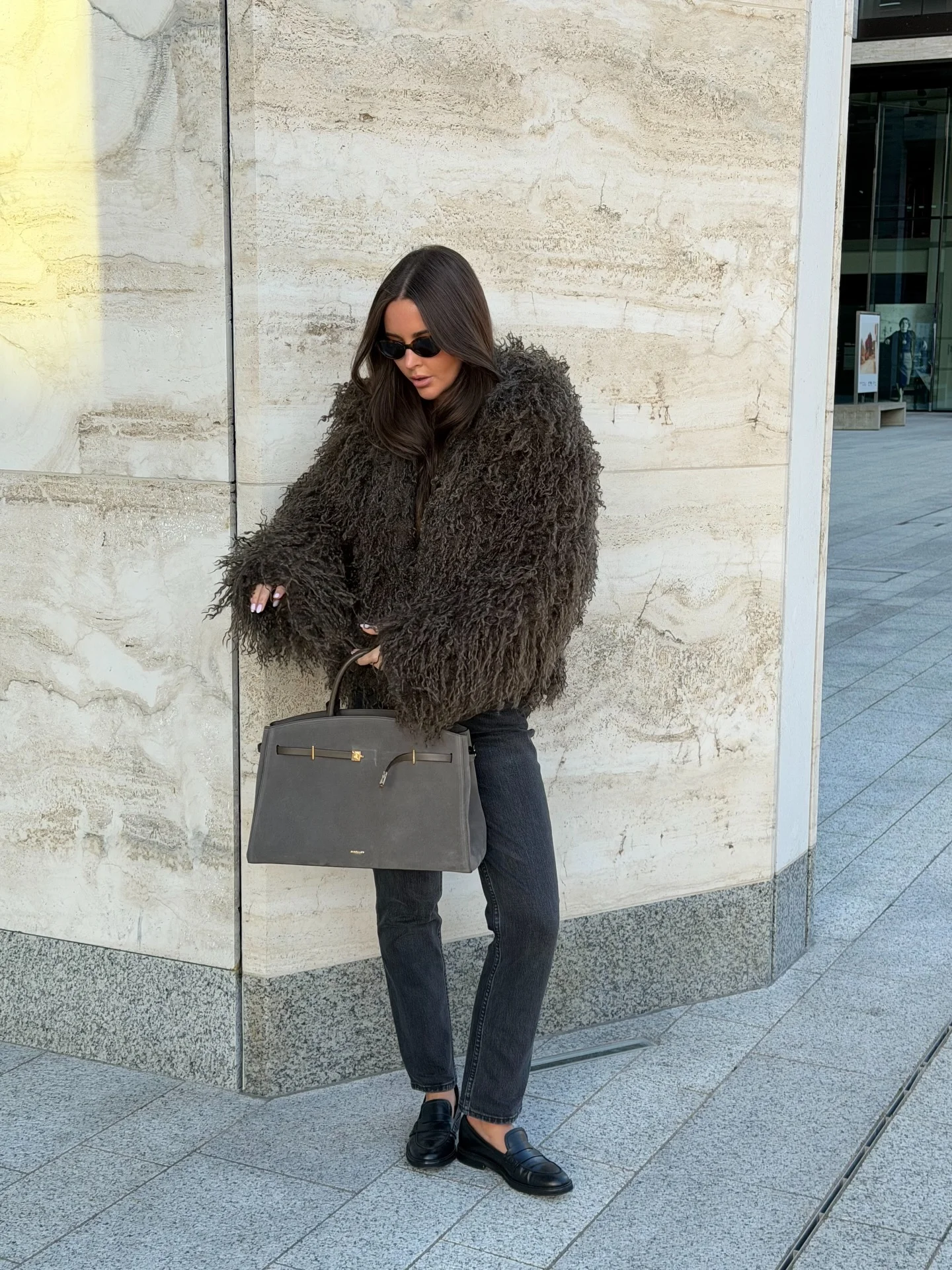 shaggy jacket Dark Chocolate Texture With Minimal Everyday Basics