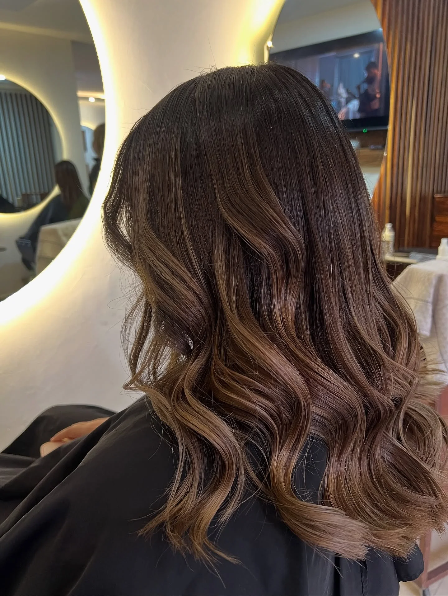 babylights hair ideas Rich Espresso Waves With Delicate Bronze Babylights